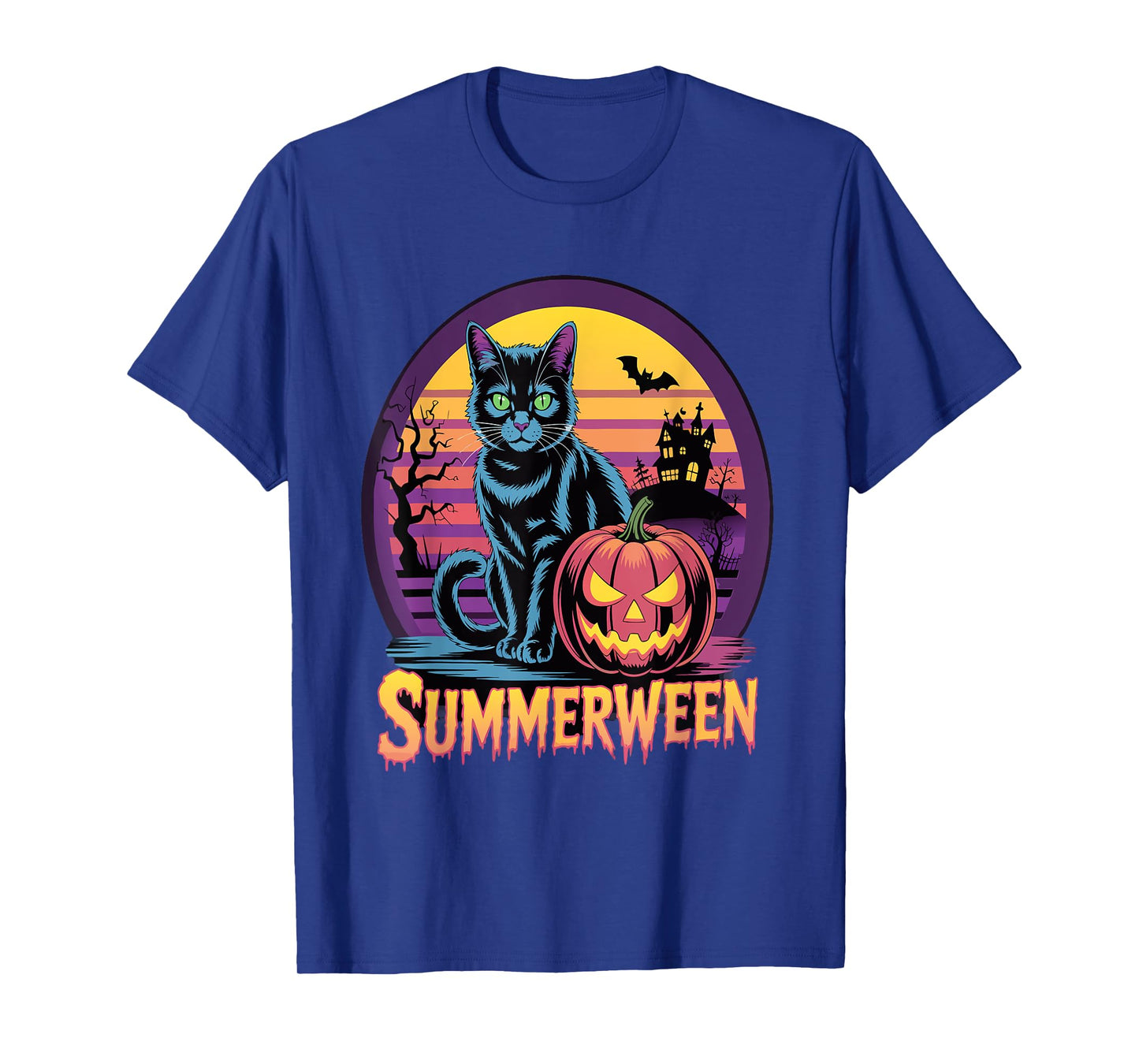 Retro Black Cat Spooky Cute Art Summerween Vibes Men Women T-Shirt