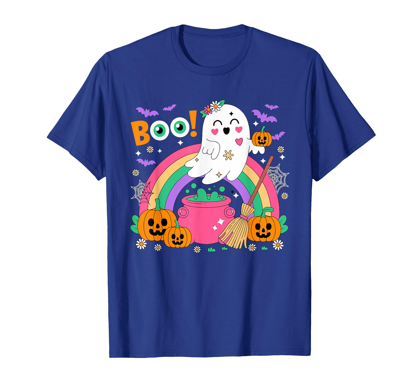 Boo Colorful Rainbow Horror Carved Pumpkin Halloween Ghost T-Shirt