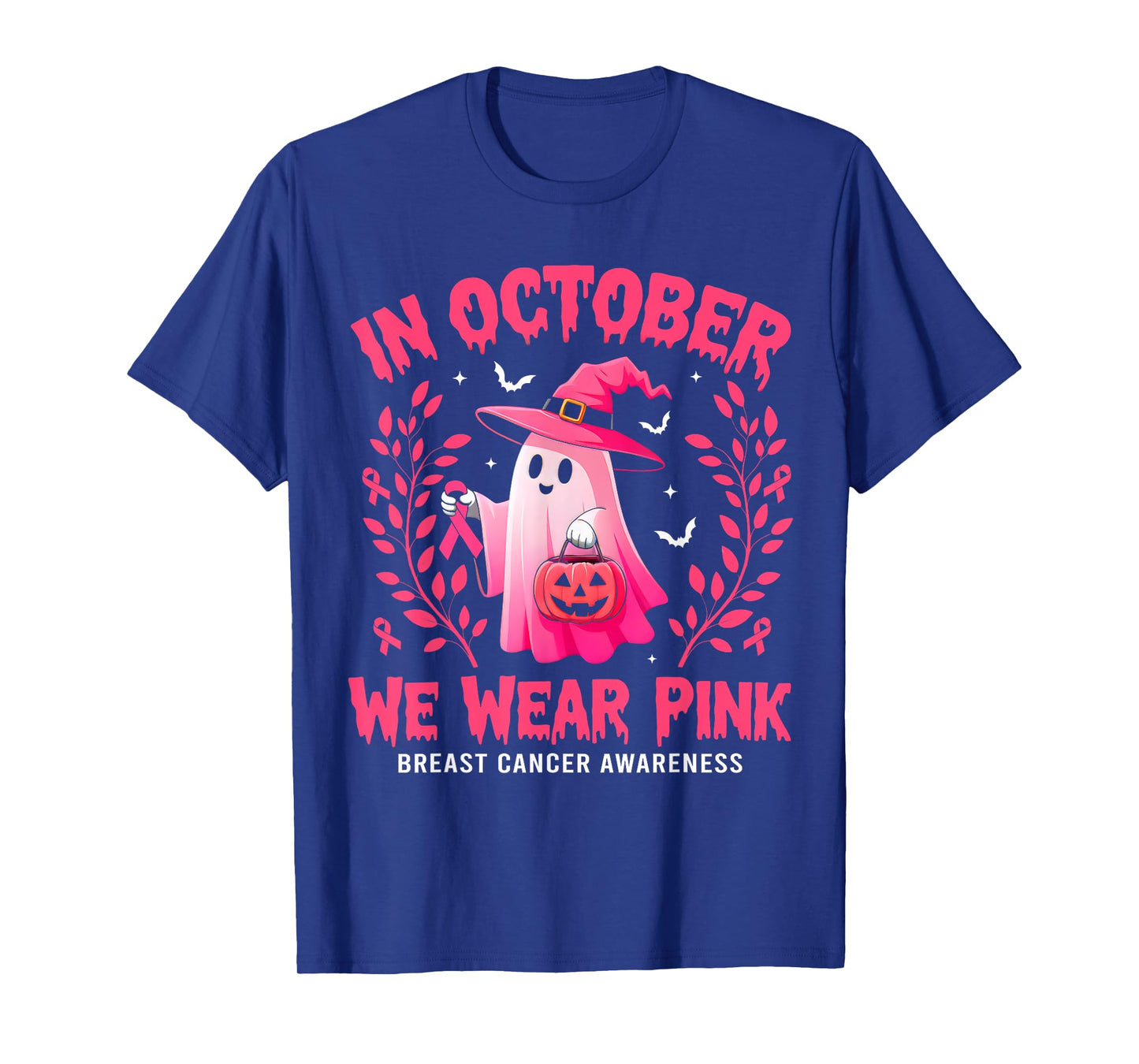 Retro Halloween Ghost Breast Cancer In October We Wear Pink T-Shirt