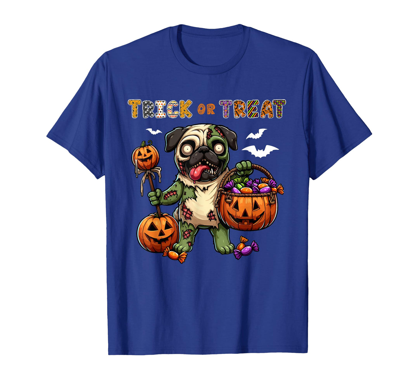 Trick Or Treat Costume Pug Horror Zombie Halloween Candies T-Shirt