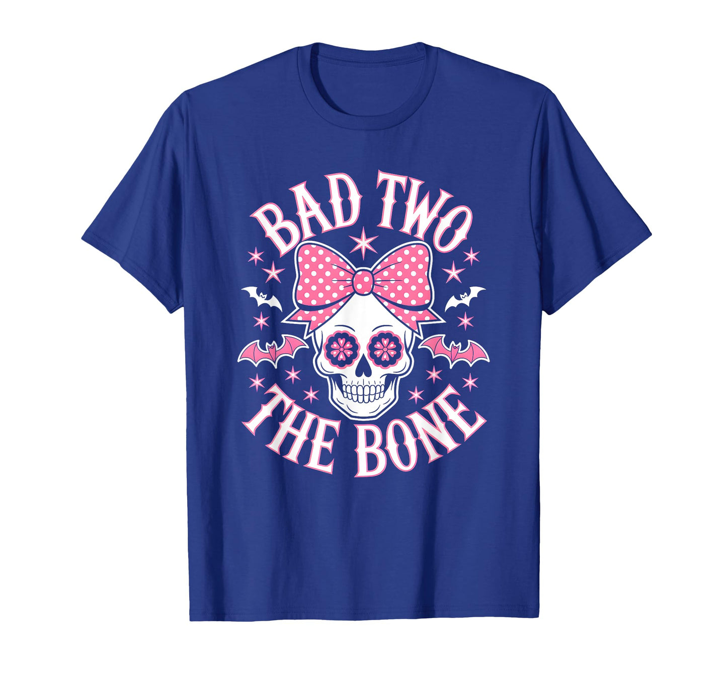 Bad Two The Bone Skull Pink Bow Stars T-Shirt