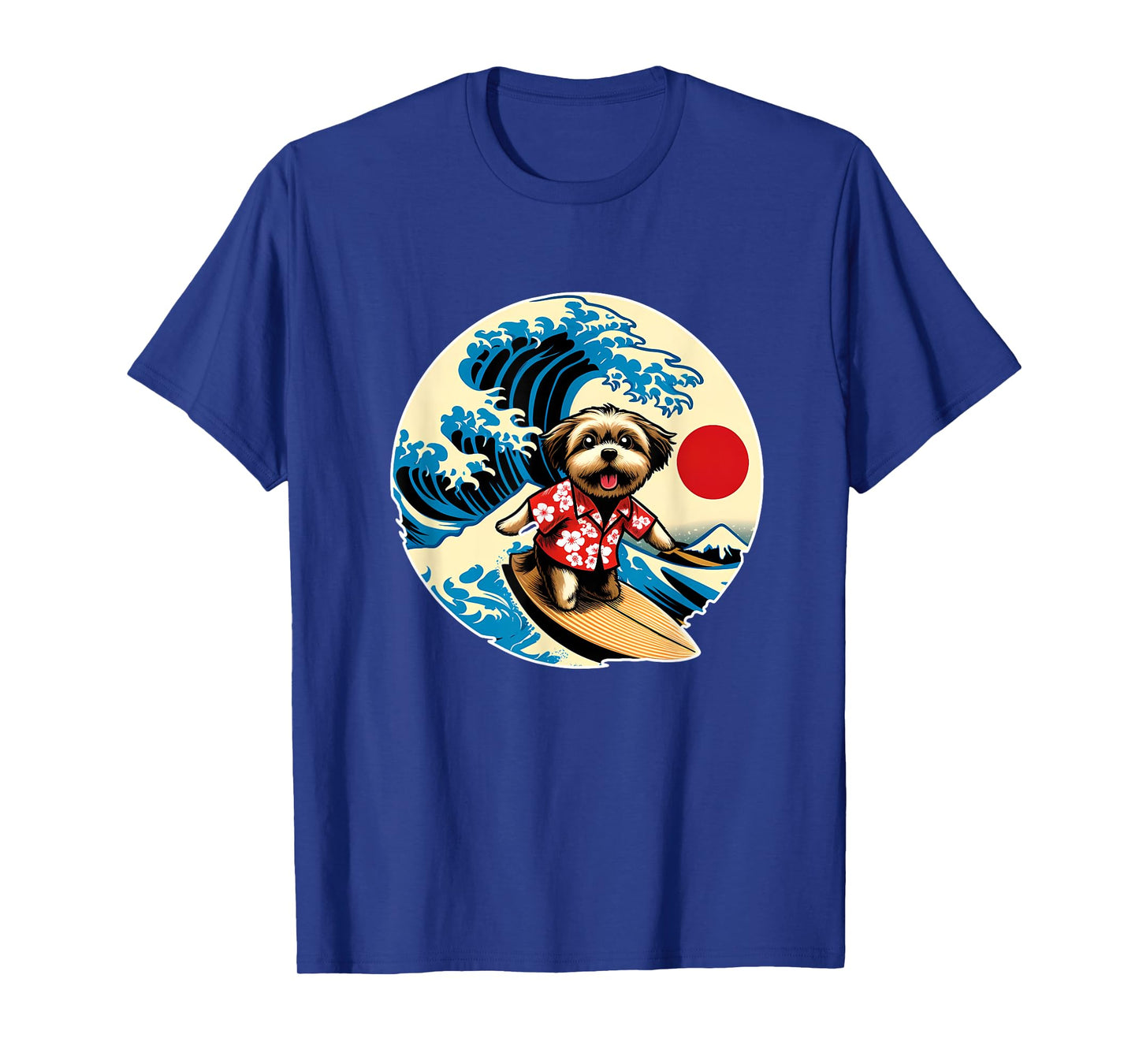 Great Wave Kanagawa Morkie dog Surfing T-Shirt for Men Women Kids