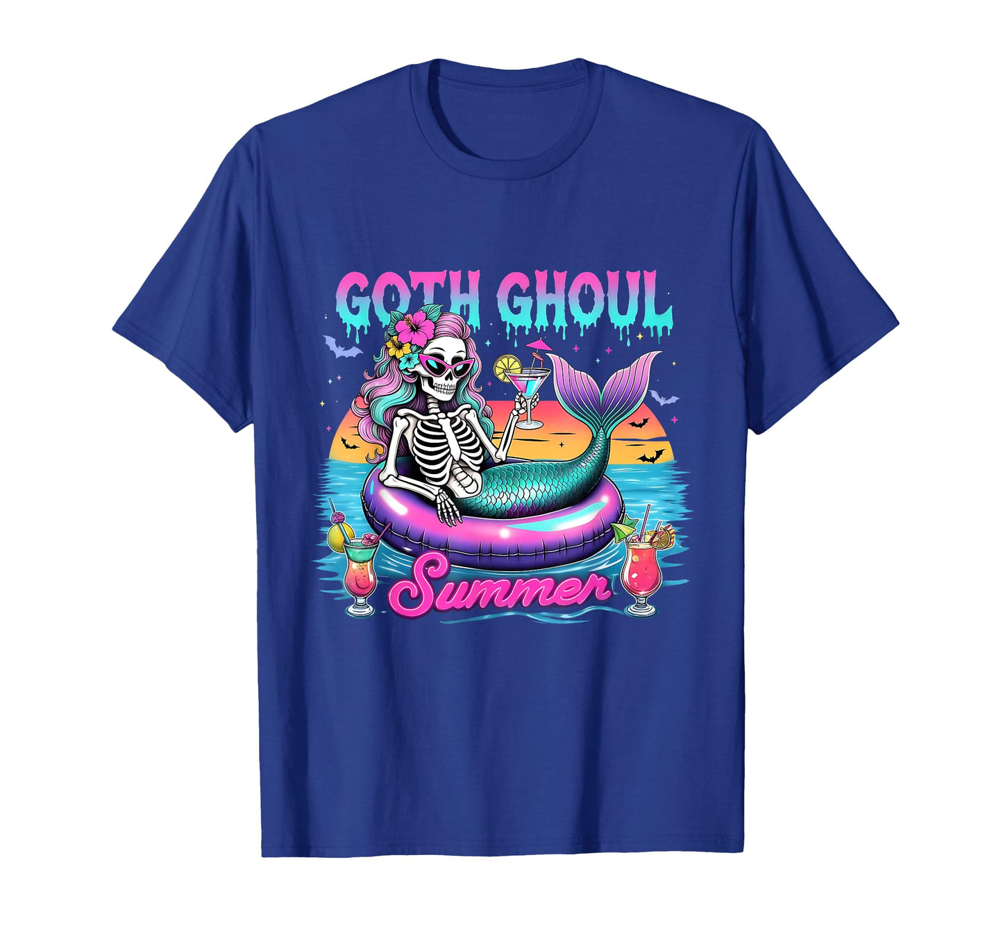 Goth Ghoul Summer Mermaid Skeleton Beach Humor T-Shirt