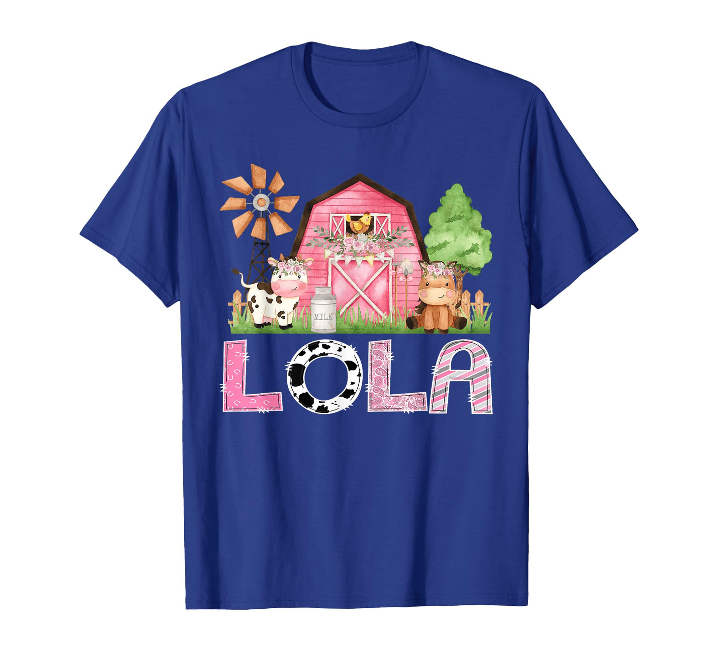 Lola Pink Farm Cow Kids Birthday Matching Family T-Shirt