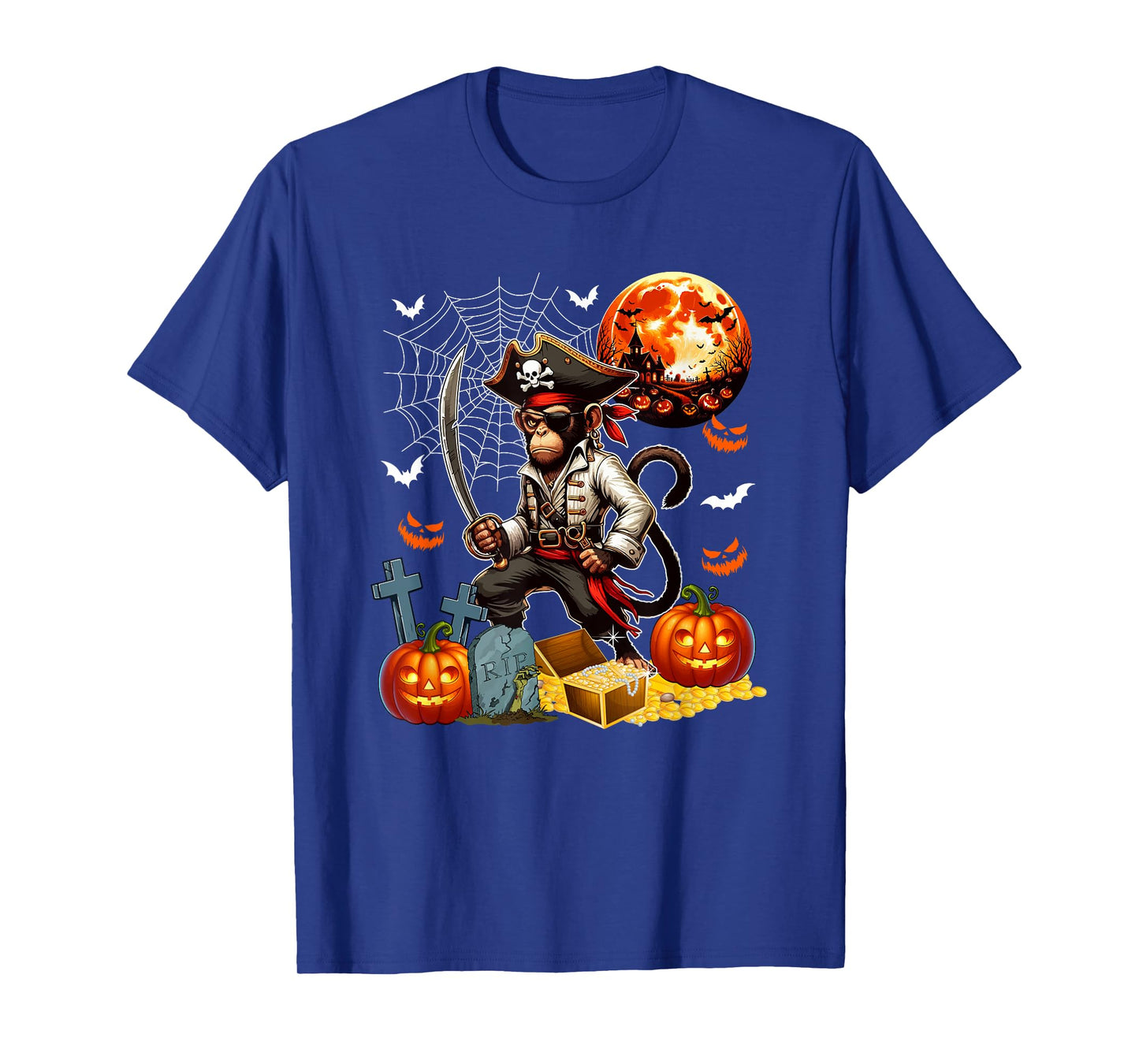 Monkey Cosplay Pirate Halloween Horror Carved Pumpkins T-Shirt