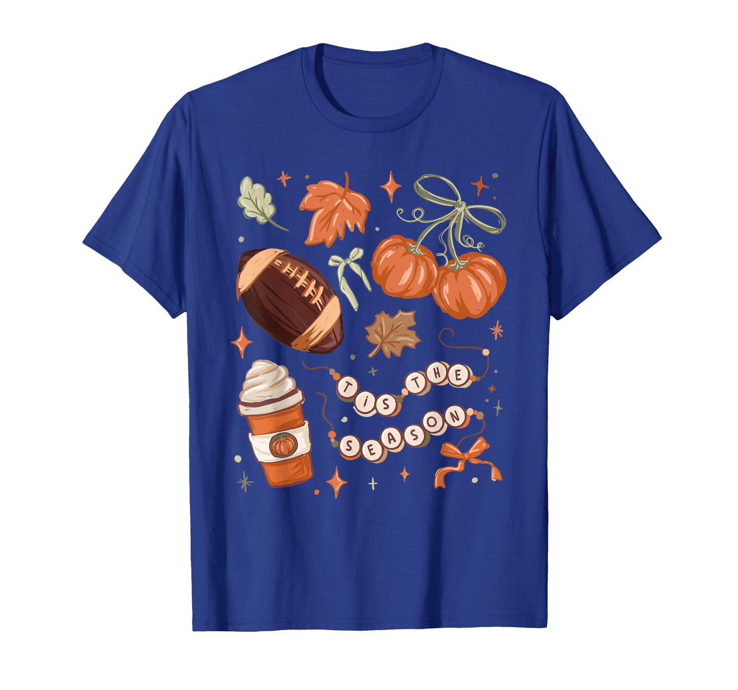 Tis The Season Fall Autumn Football Pumpkin Coffee Leaves T-Shirt
