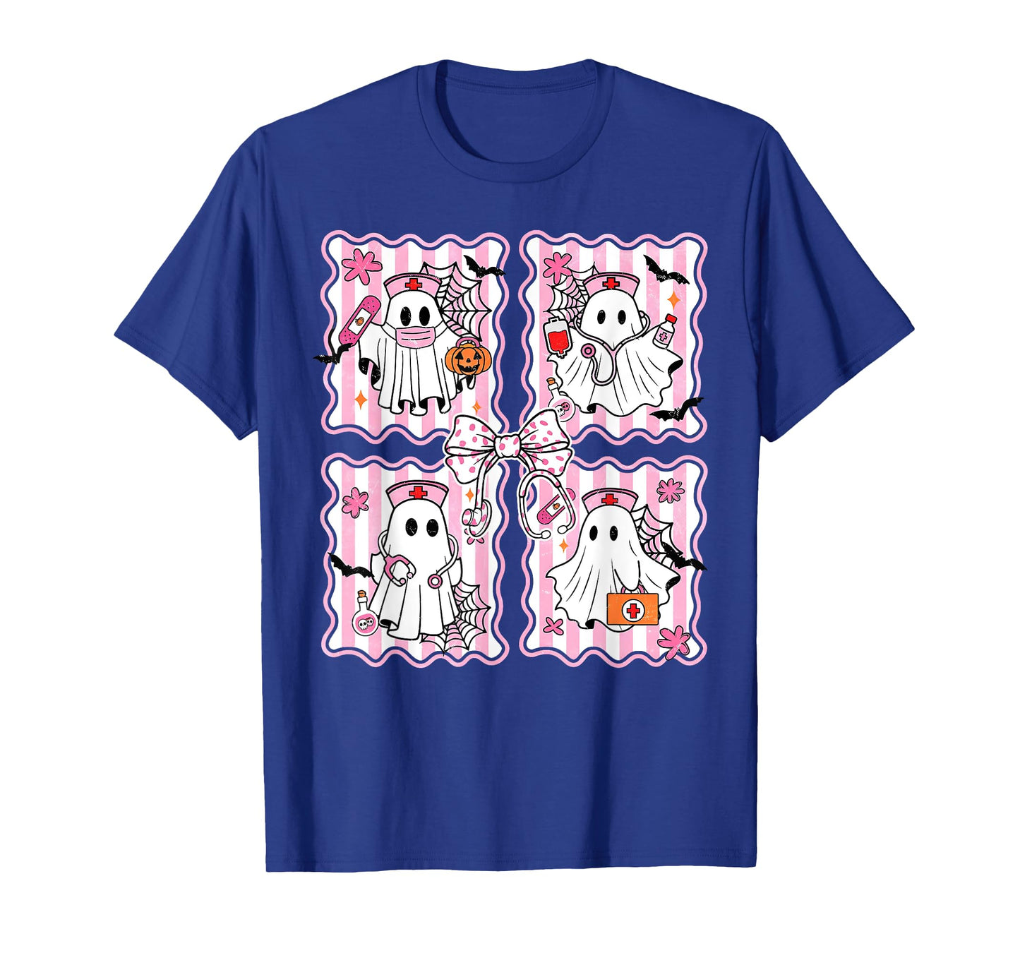 Spooky Season Halloween Ghost Nurse Coquette Bow Stethoscope T-Shirt