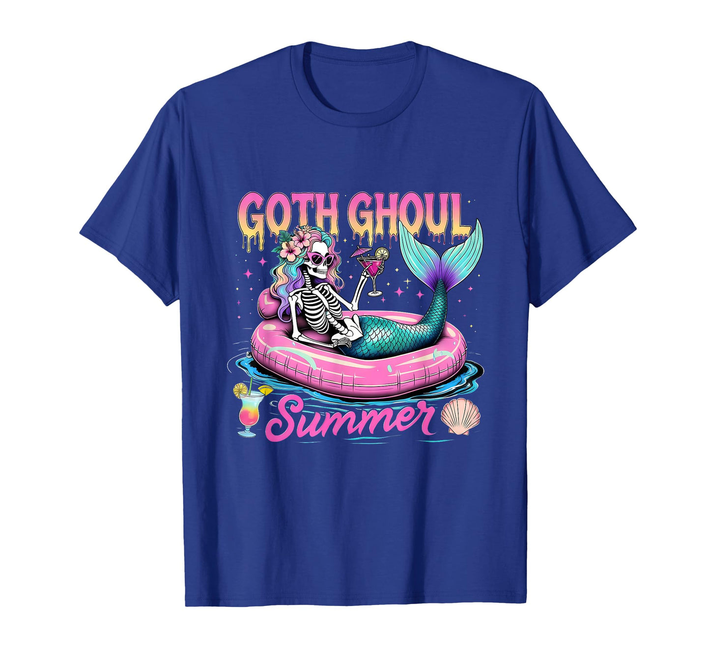 Goth Ghoul Summer Mermaid Skeleton Beach Humor T-Shirt