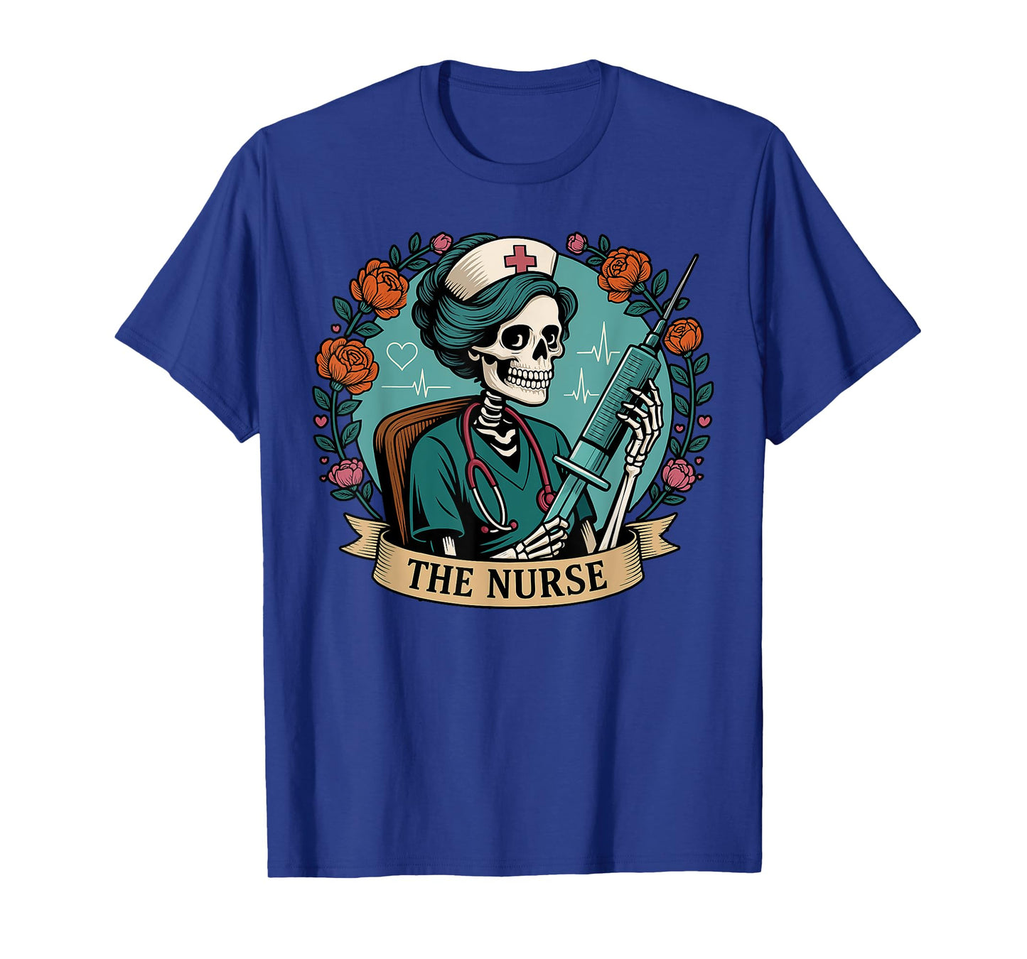The Nurse Skeleton Floral CNA Nursing Horror Doctor Spooky T-Shirt