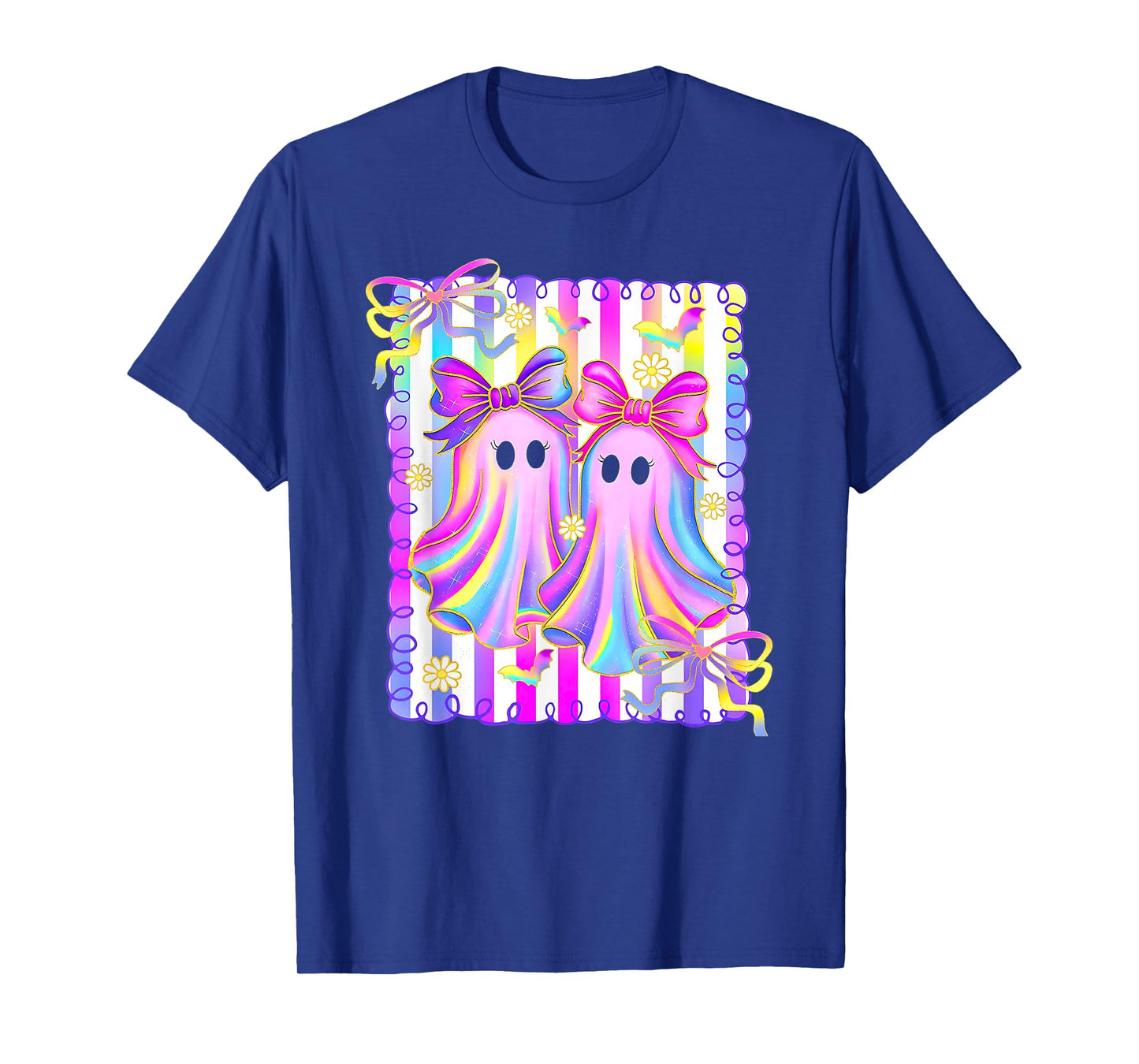 Colorful Aesthetic Halloween Ghosts Girly Girls Coquette Bow T-Shirt