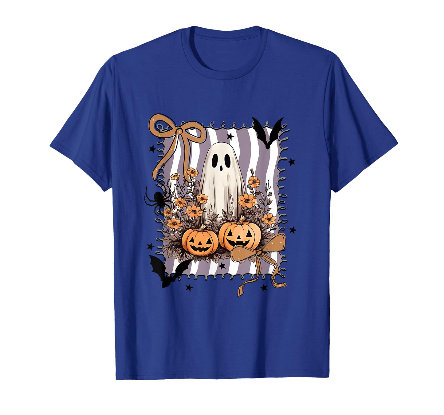 Preppy Floral Ghost Coquette Bow Spooky Season Halloween T-Shirt