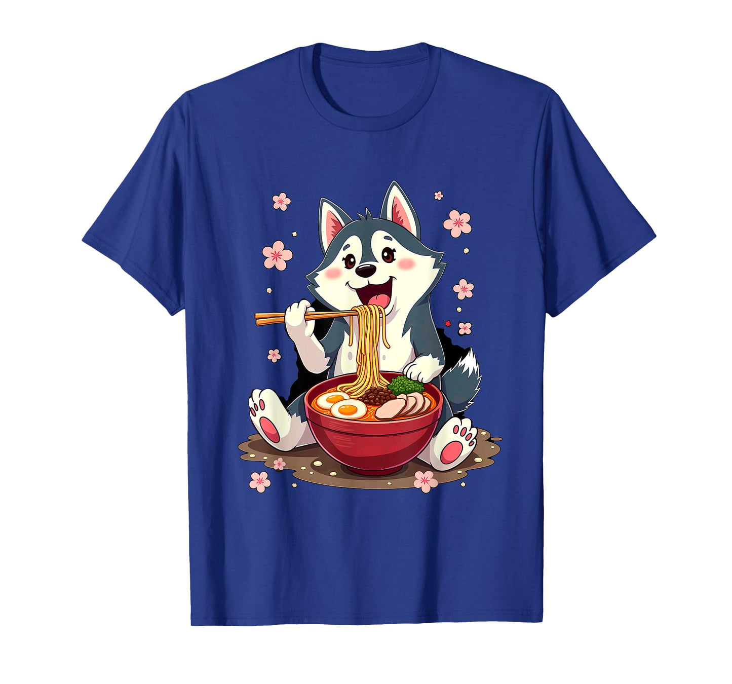 Otaku Husky Dog Ramen Noodles Unisex-Adult Anime Manga Kawaii Husky Dog Eating Ramen T-Shirt Black Small Classic Fit Short Sleeve Cotton Blend Machine Wash