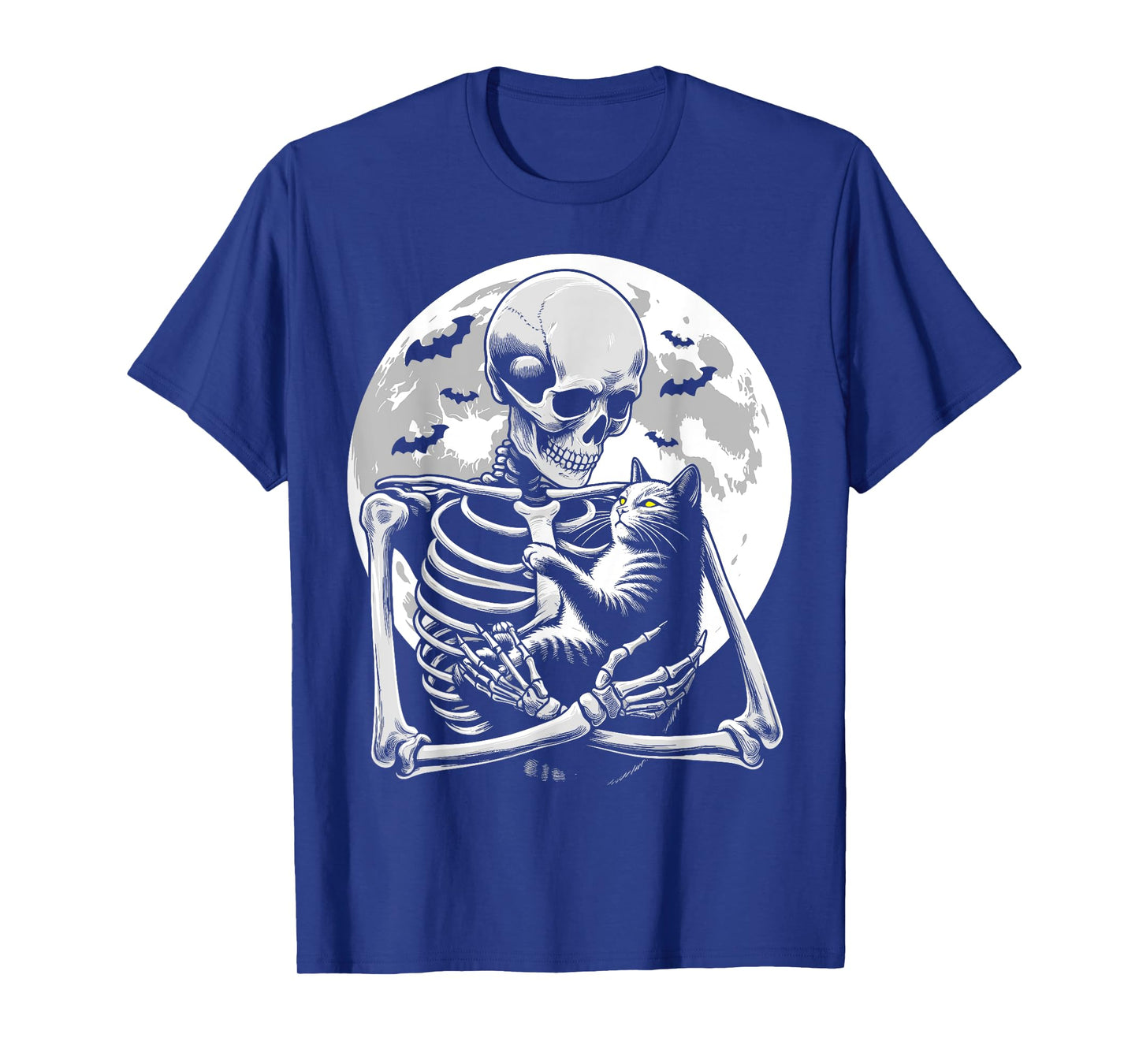 Cat skeleton Halloween skull skeleton holding cat Kitty moon Men Women Kids T-Shirt