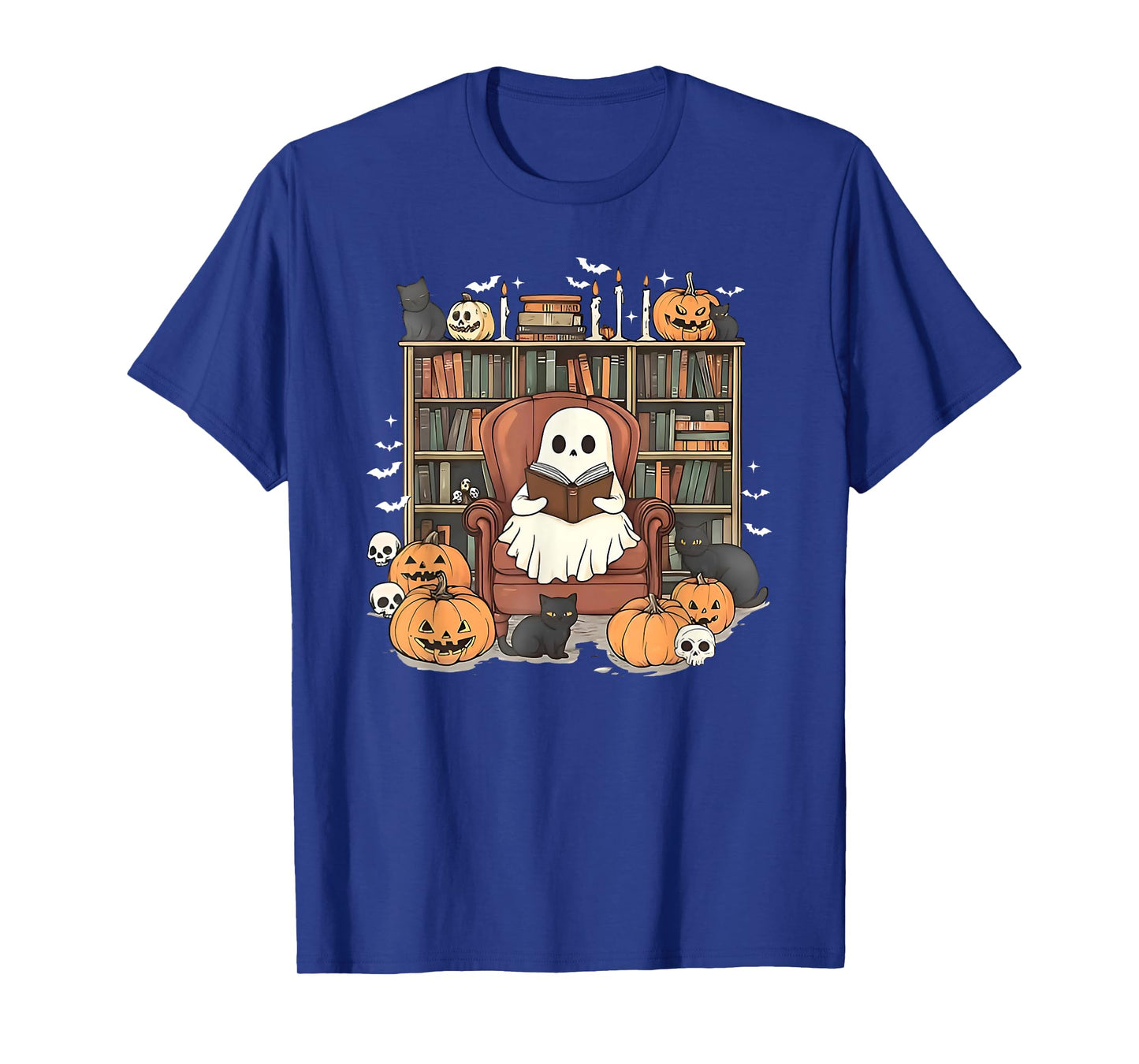 Ghost Library Halloween Book Reading Books Lover Teacher T-Shirt