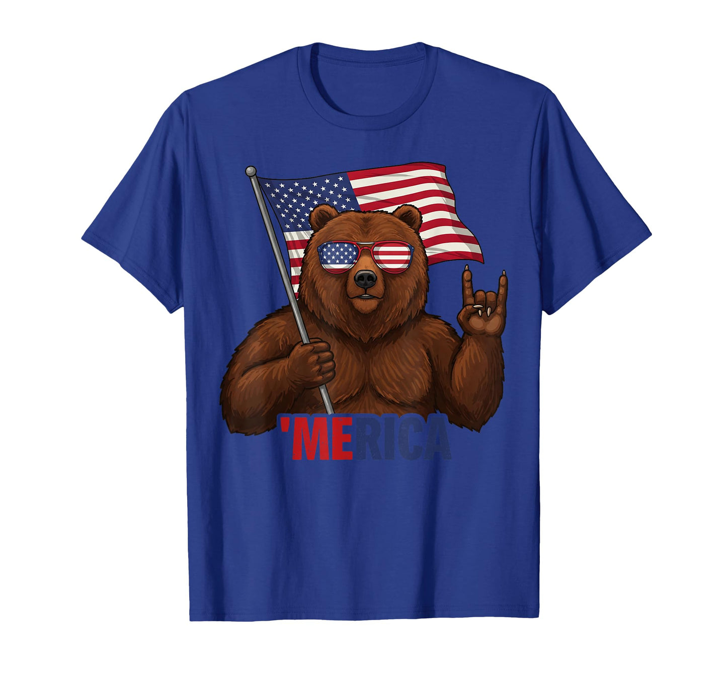 Bear Rock On 4th of July USA Flag Independence Day Graphic T-Shirt