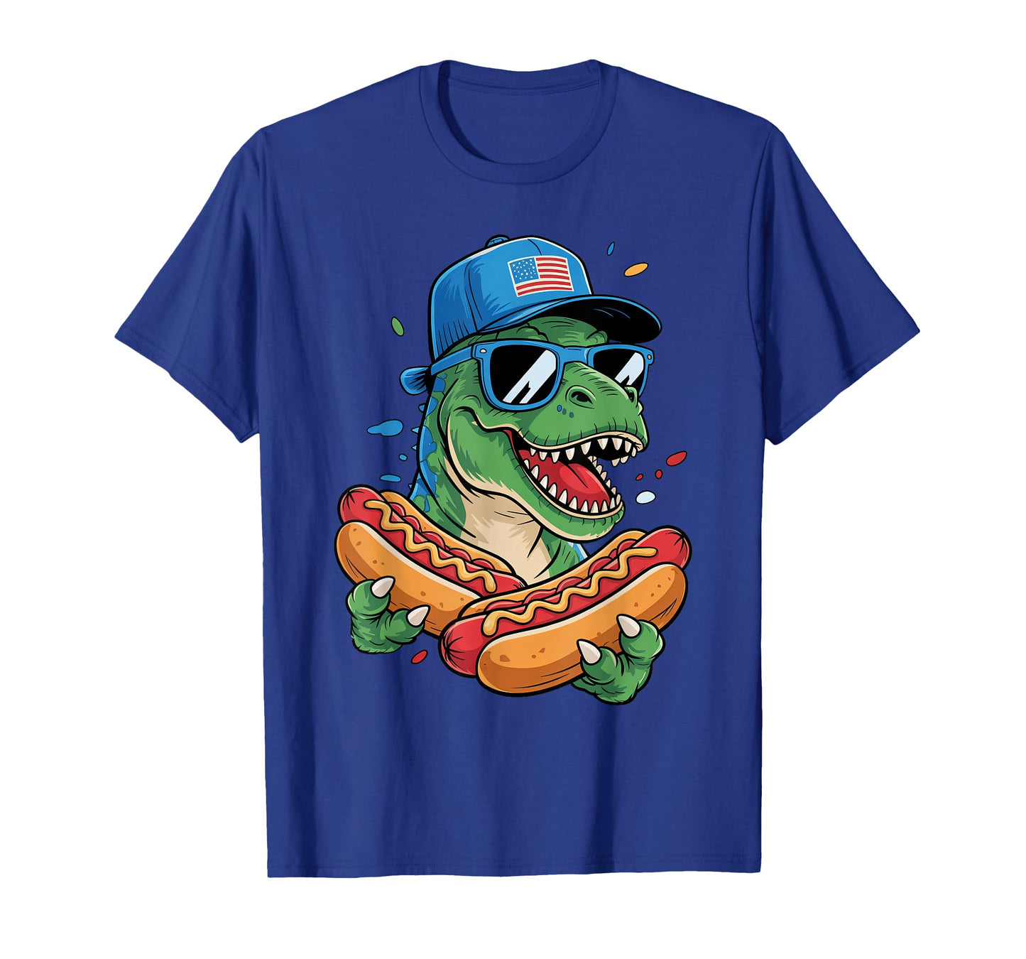 T Rex Wearing USA Hat Sunglasses Hotdog Independence Day T-Shirt