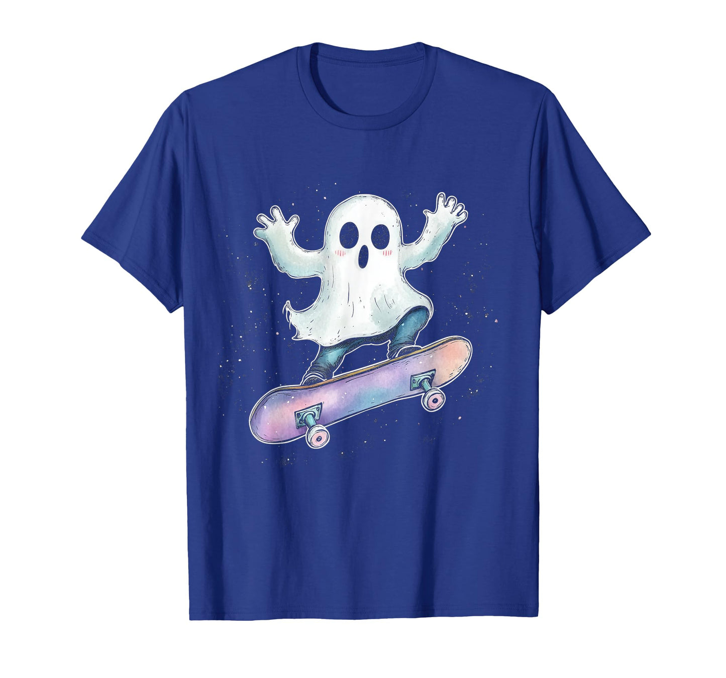 Cute Ghost On Skateboard Funny Halloween Skater T-Shirt