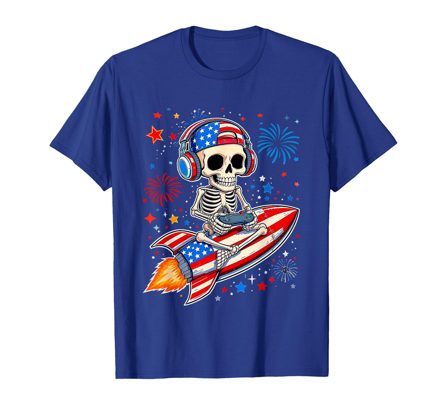 Skeleton Gamer 4th of July American Flag Gaming Boys Kids T-Shirt
