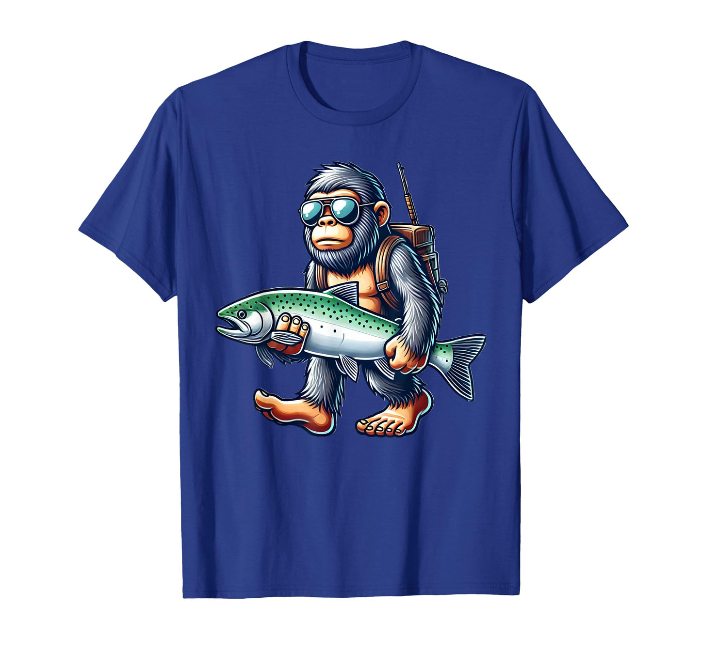 Fishing Bigfoot Lover Gift Co. Steelhead Fishing Bigfoot Trout River Unisex-Adults & Kids T-Shirt, Black, Small, Short Sleeve