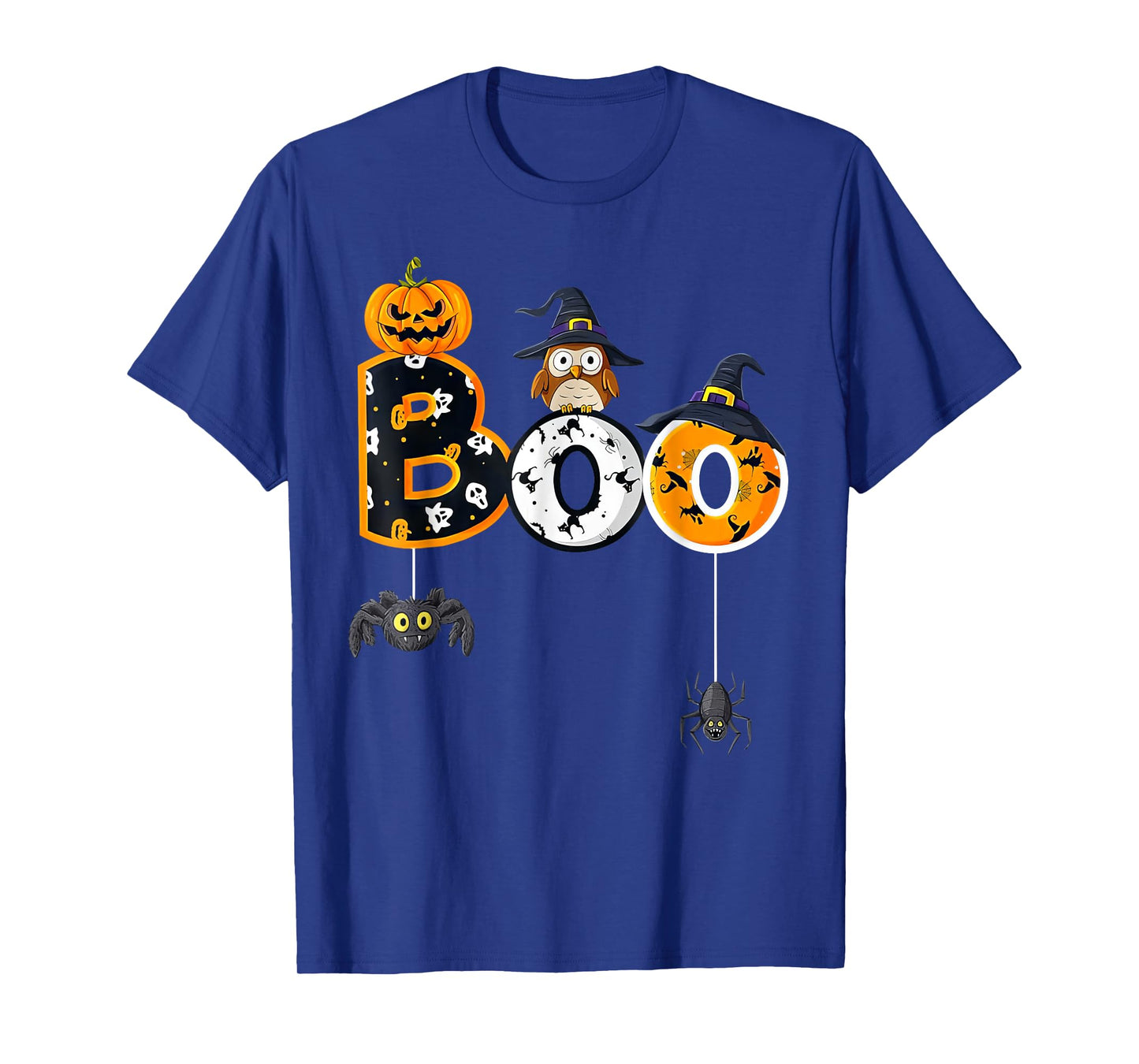 Halloween Boo Owl With Witch Hat Spiders Boys Girls Kids T-Shirt