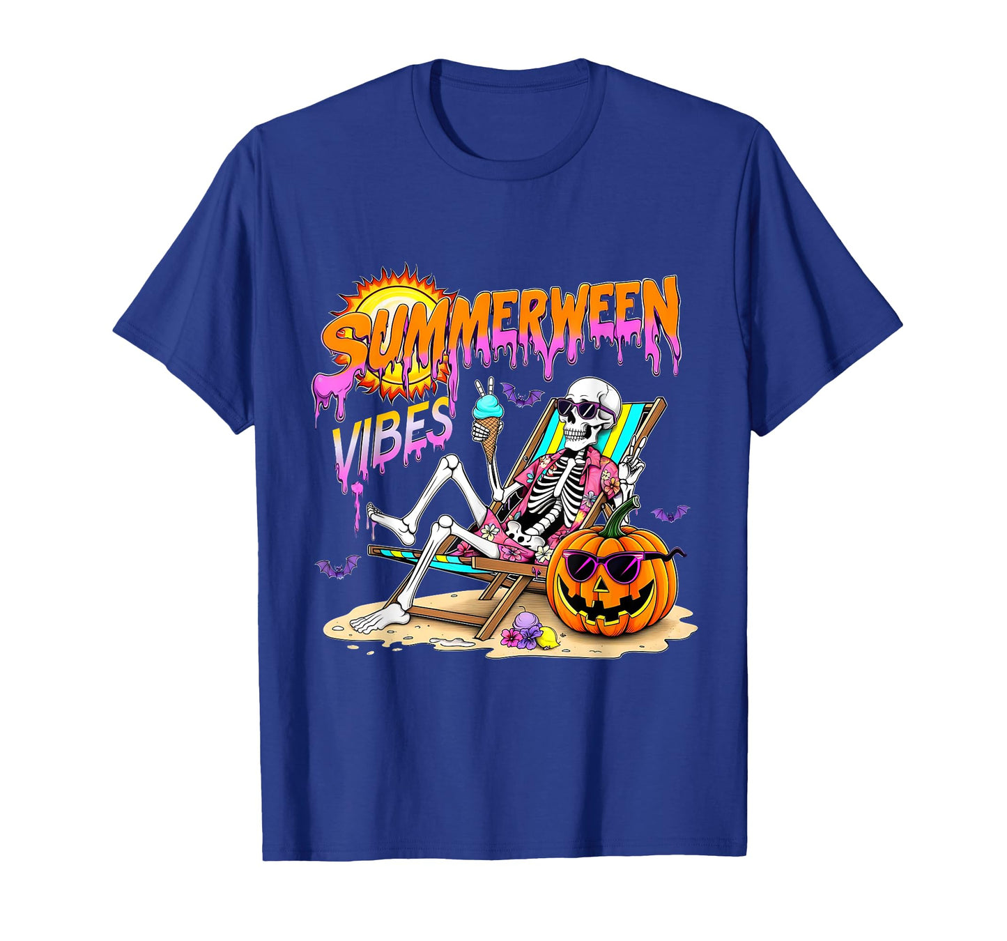 Summerween Vibes Skeleton Pumpkin Spooky Vacation T-Shirt