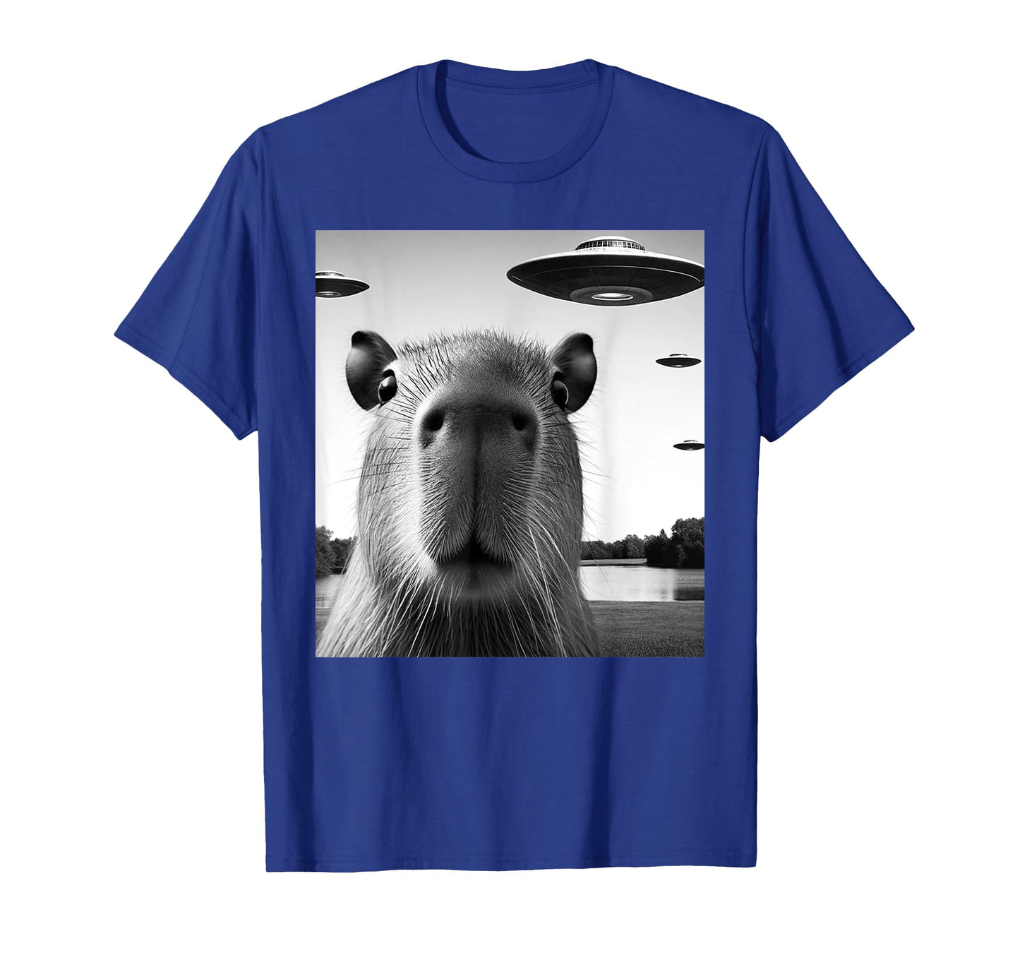 Funny Capybara Selfie with UFOs Weird Graphic T-Shirt