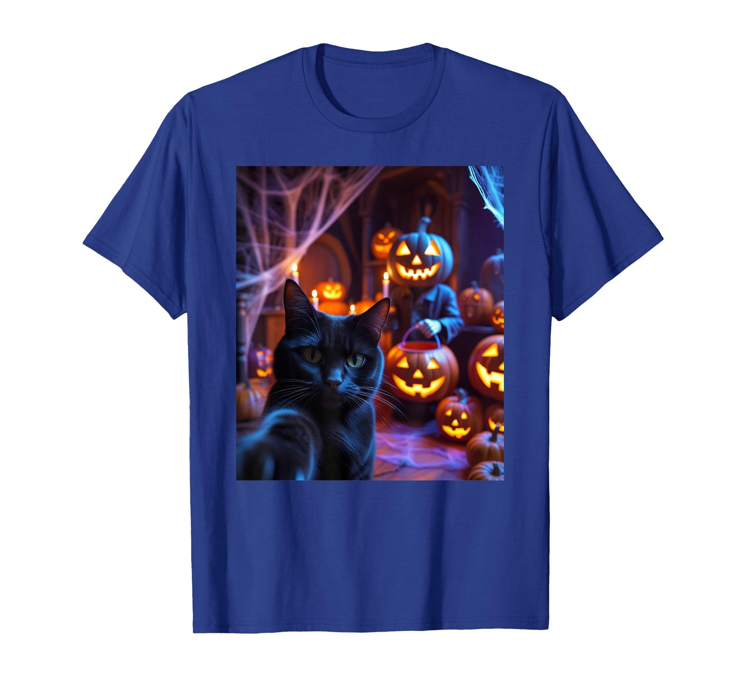 Funny Cat Selfie with Jack Oโ Lantern Halloween T-Shirt