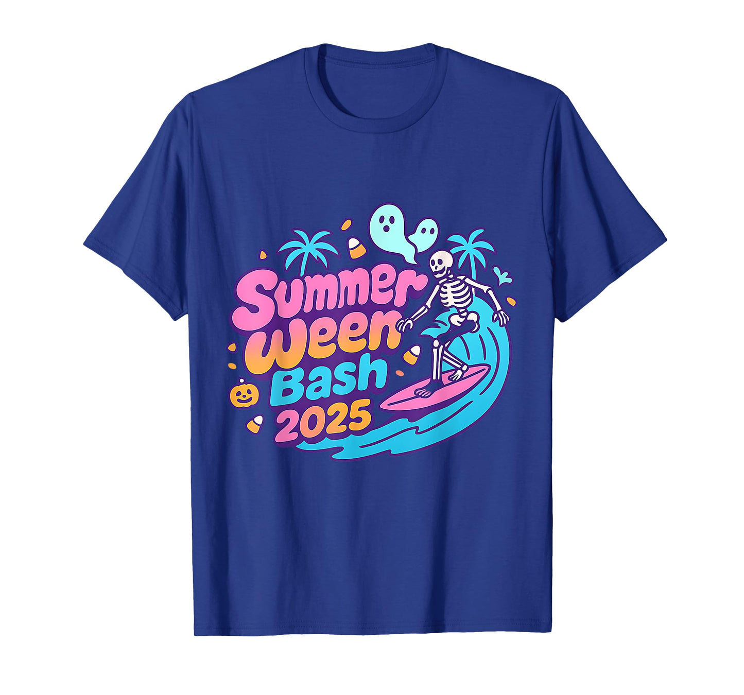 SummerWeen Bash 2025 Skeleton Beach Party Halloween Vibes T-Shirt