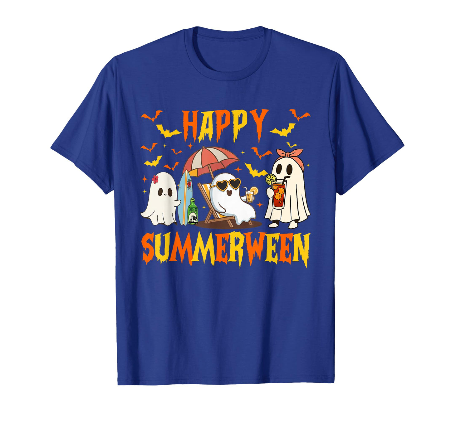 Happy Summerween Skeleton Ghost Beach Party Halloween Vibes T-Shirt