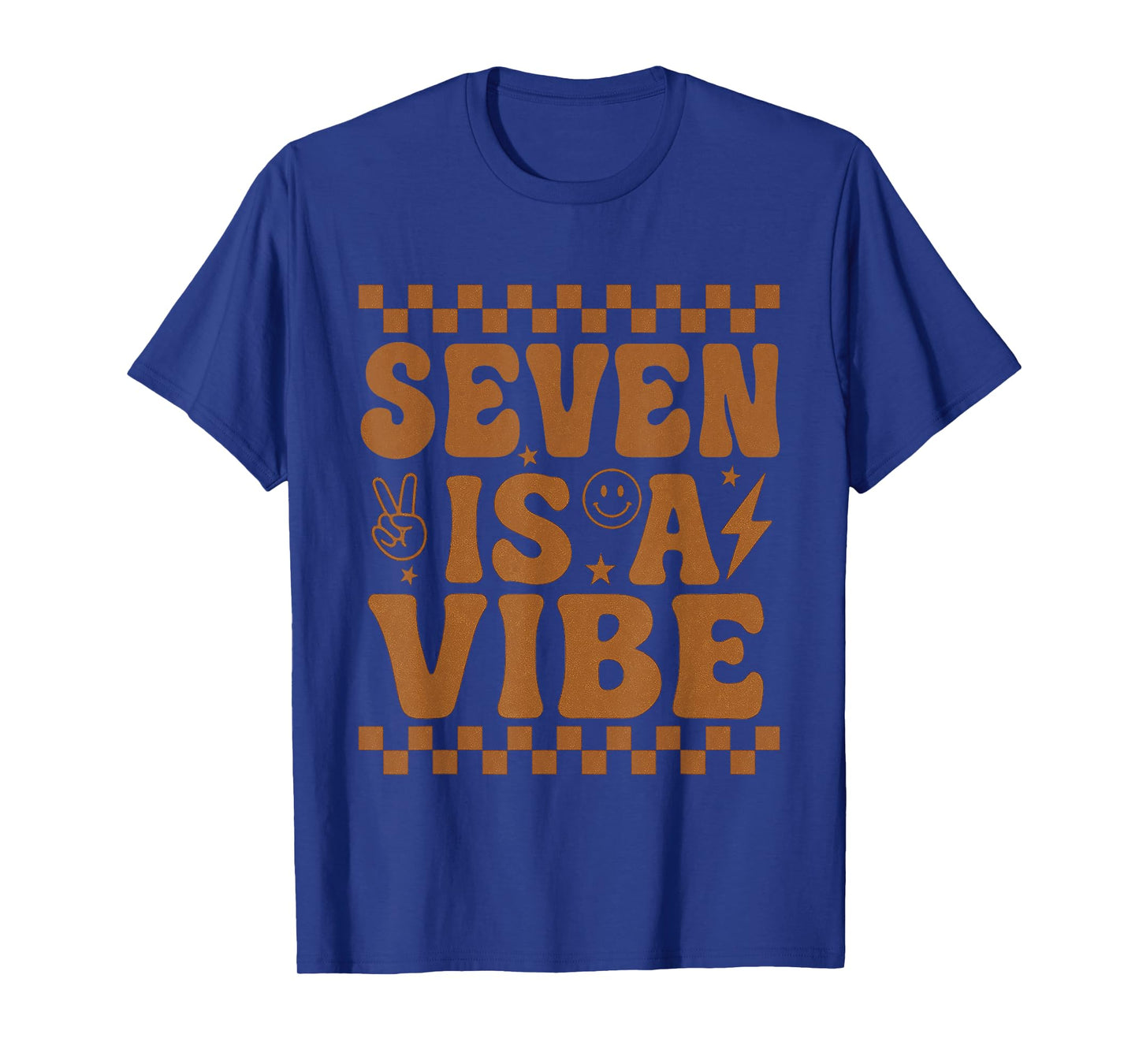 Seven Is A Vibe 7th Birthday 7 years old Groovy Checkered T-Shirt