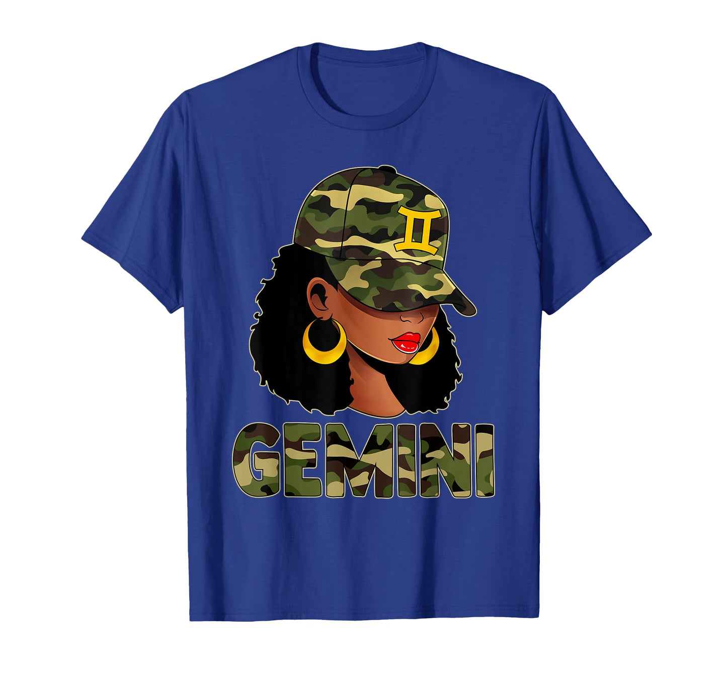 Gemini Queen Camouflage Black Woman Cap Zodiac Sign T-Shirt