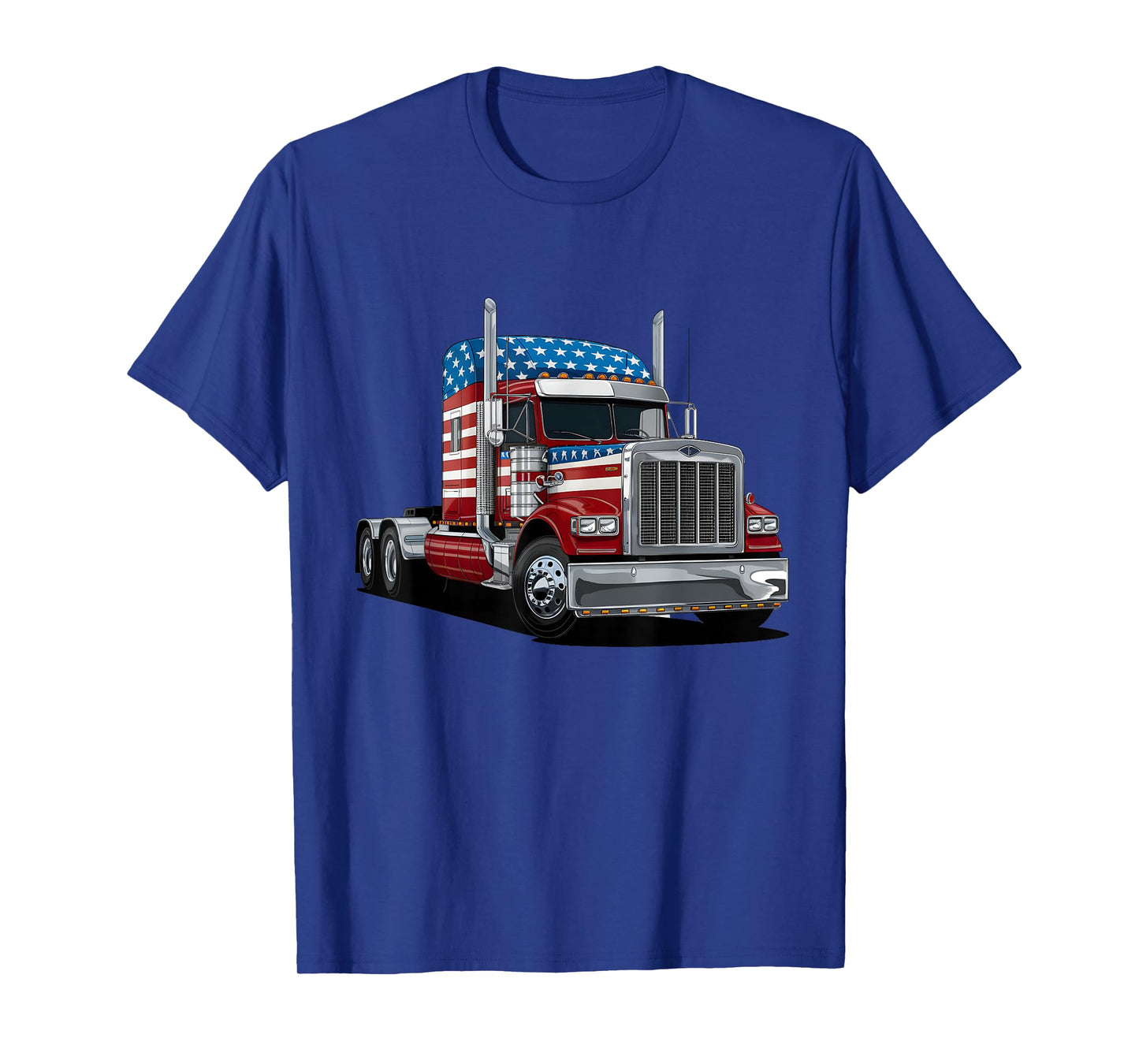 US American Flag Semi Truck Driver Trucker 4th Of July Women Kids Men T-Shirt
