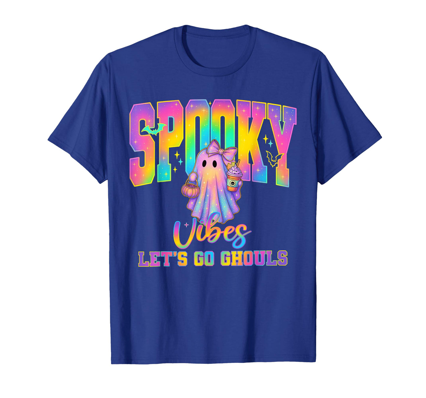 HUGvyn Halloween: Spooky Vibes Ghost Drinking Coffee Pumpkin T-Shirt