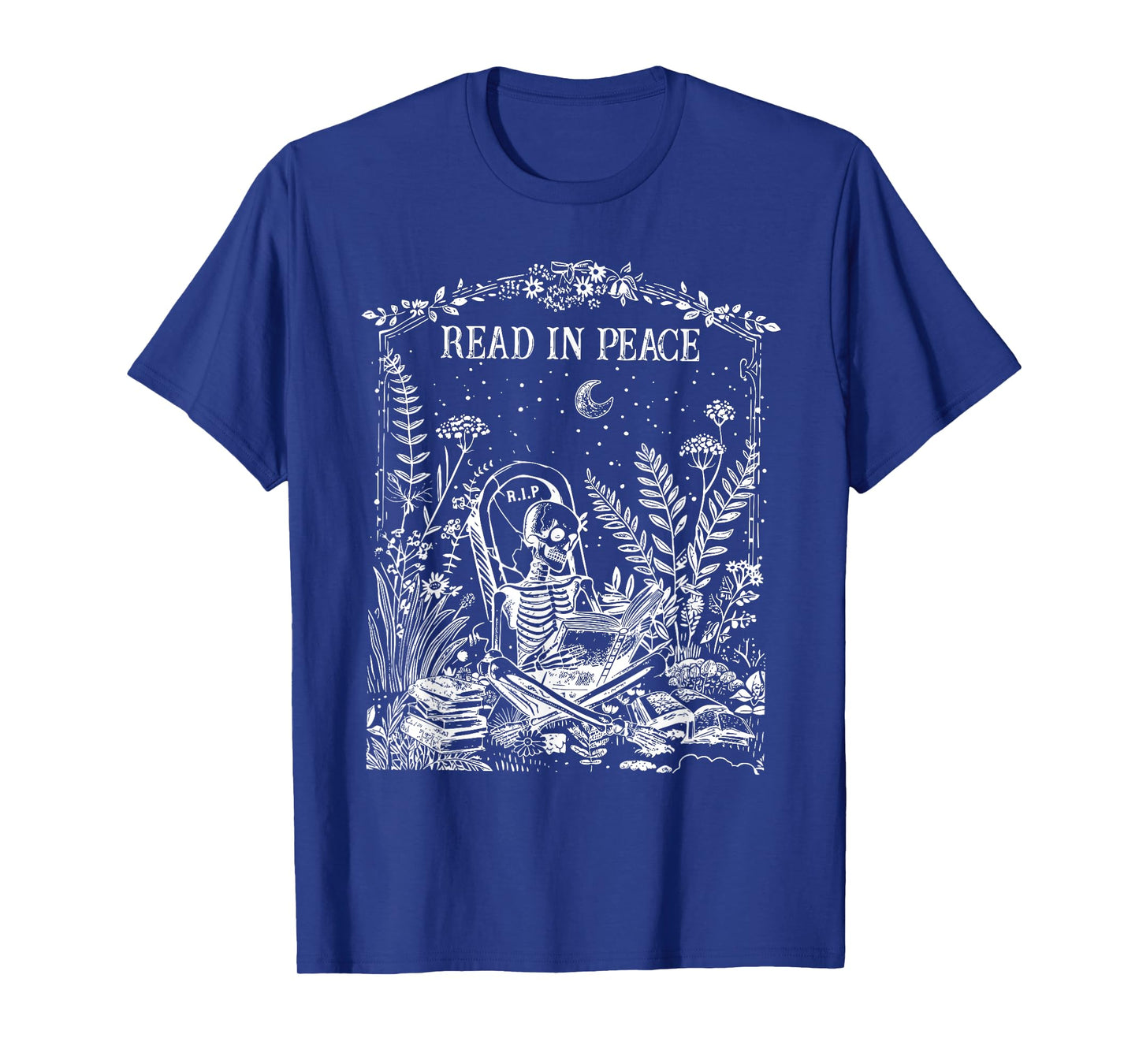 Read In Peace Skeleton Halloween Book Reading Spooky Teacher T-Shirt