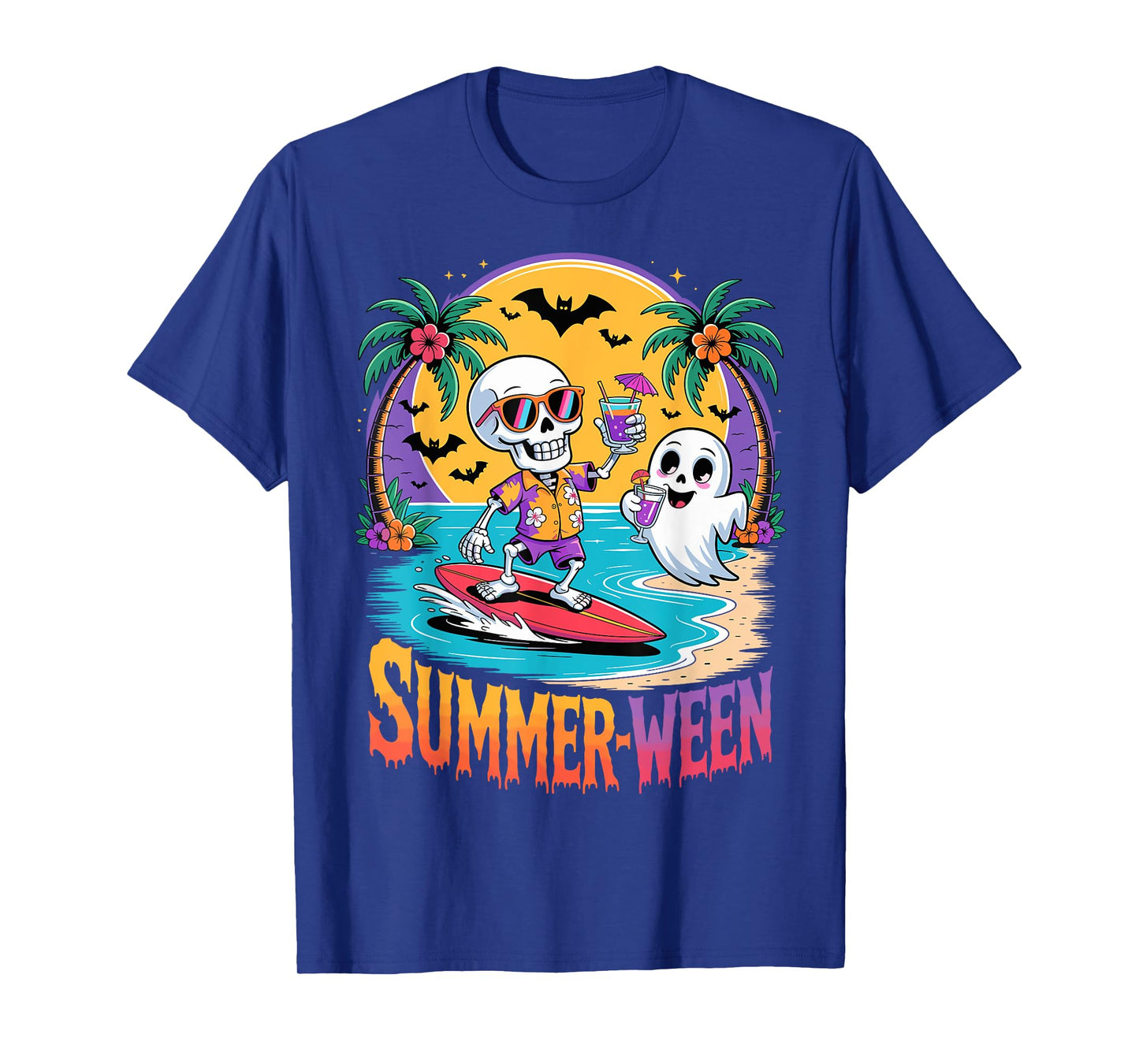 Skeleton Ghost Spooky Beach Holiday Summer Party Summerween T-Shirt