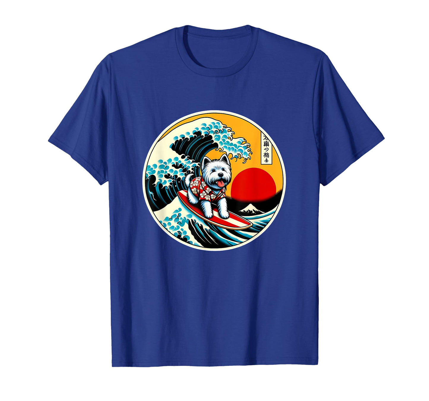 Great Wave Kanagawa Westie dog Surfing T-Shirt for Men Women Kids