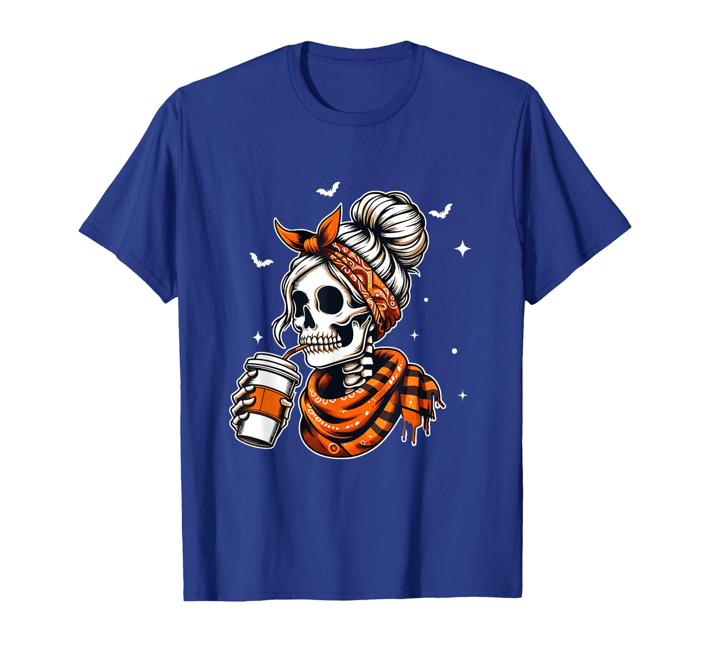 Halloween Skeleton Messy Bun Coffee Funny Halloween Mom T-Shirt