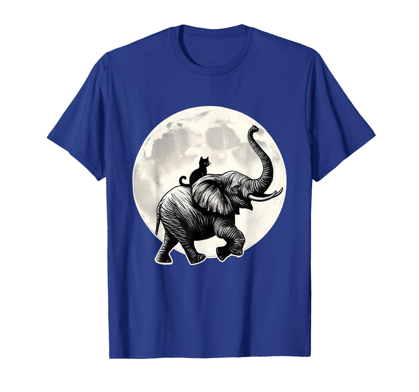 Cat Sitting Elephant Animal Elephant Lovers in The Moon Men Women Girls Kids T-Shirt
