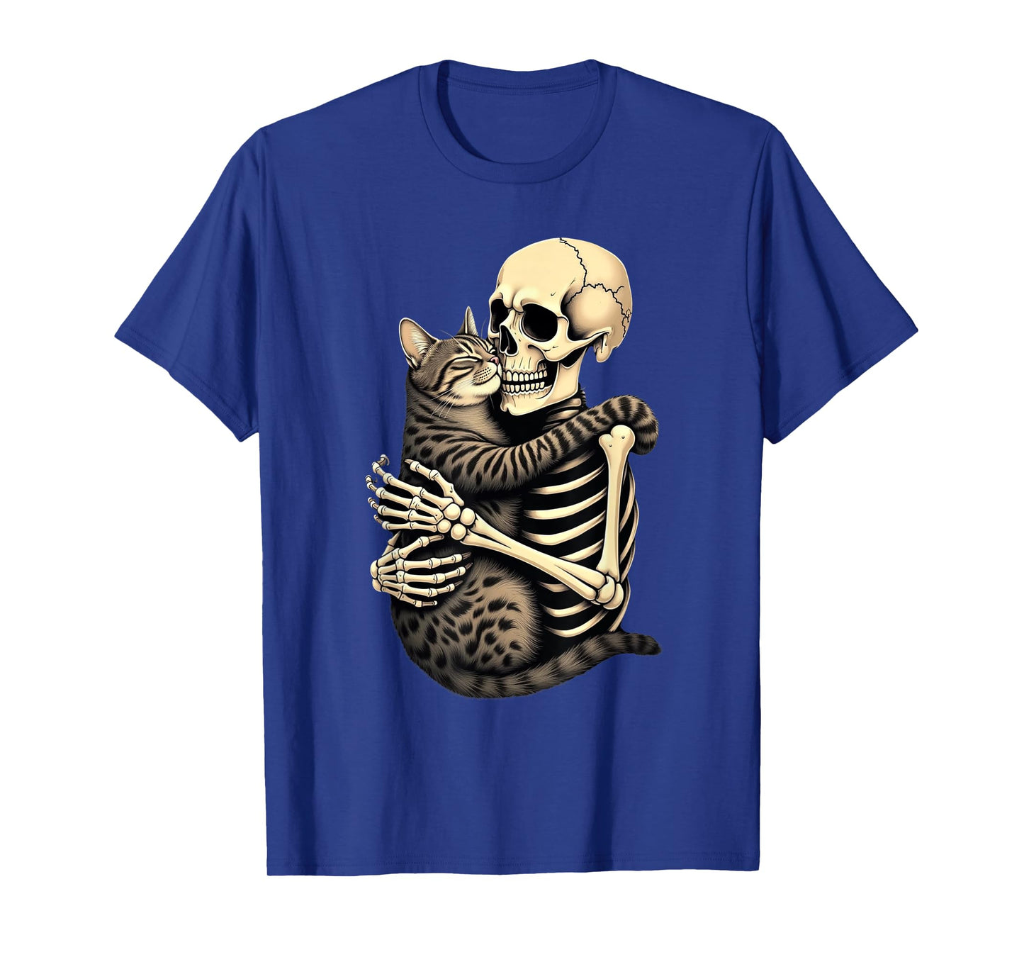 Skeleton Hugging Cat Halloween Cat Lover Cat Mom Dad Bruh T-Shirt for Men Women