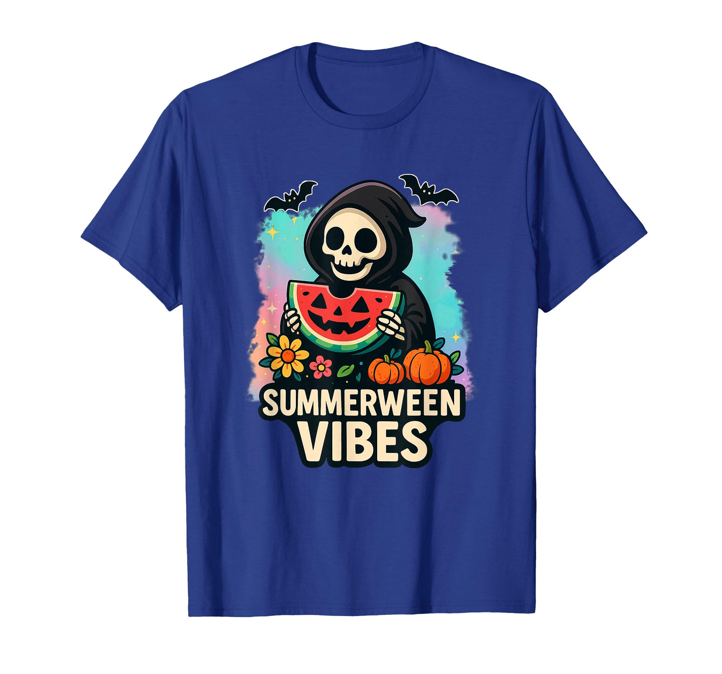 Watermelon Ghost Summerween Retro Skeleton Vibes Outfit T-Shirt