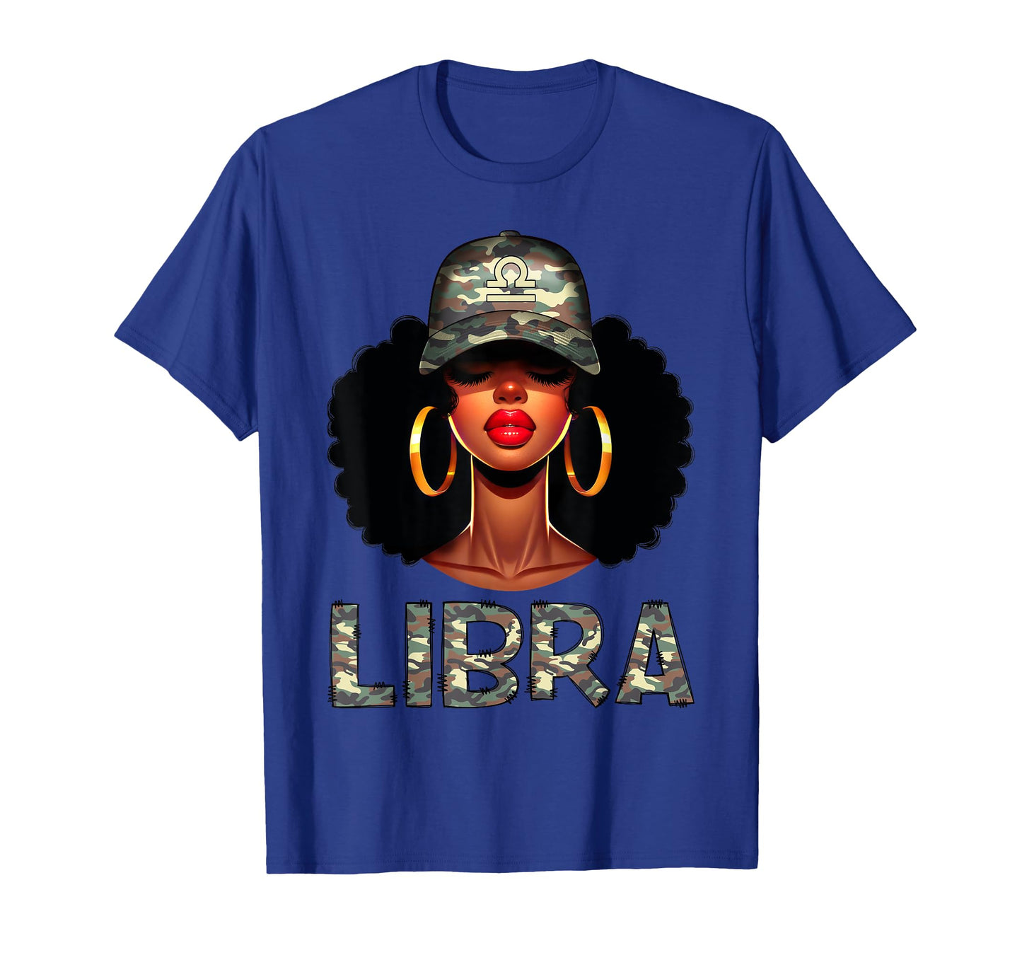 Libra Queen Retro Camo Black Woman Cap Zodiac Sign T-Shirt