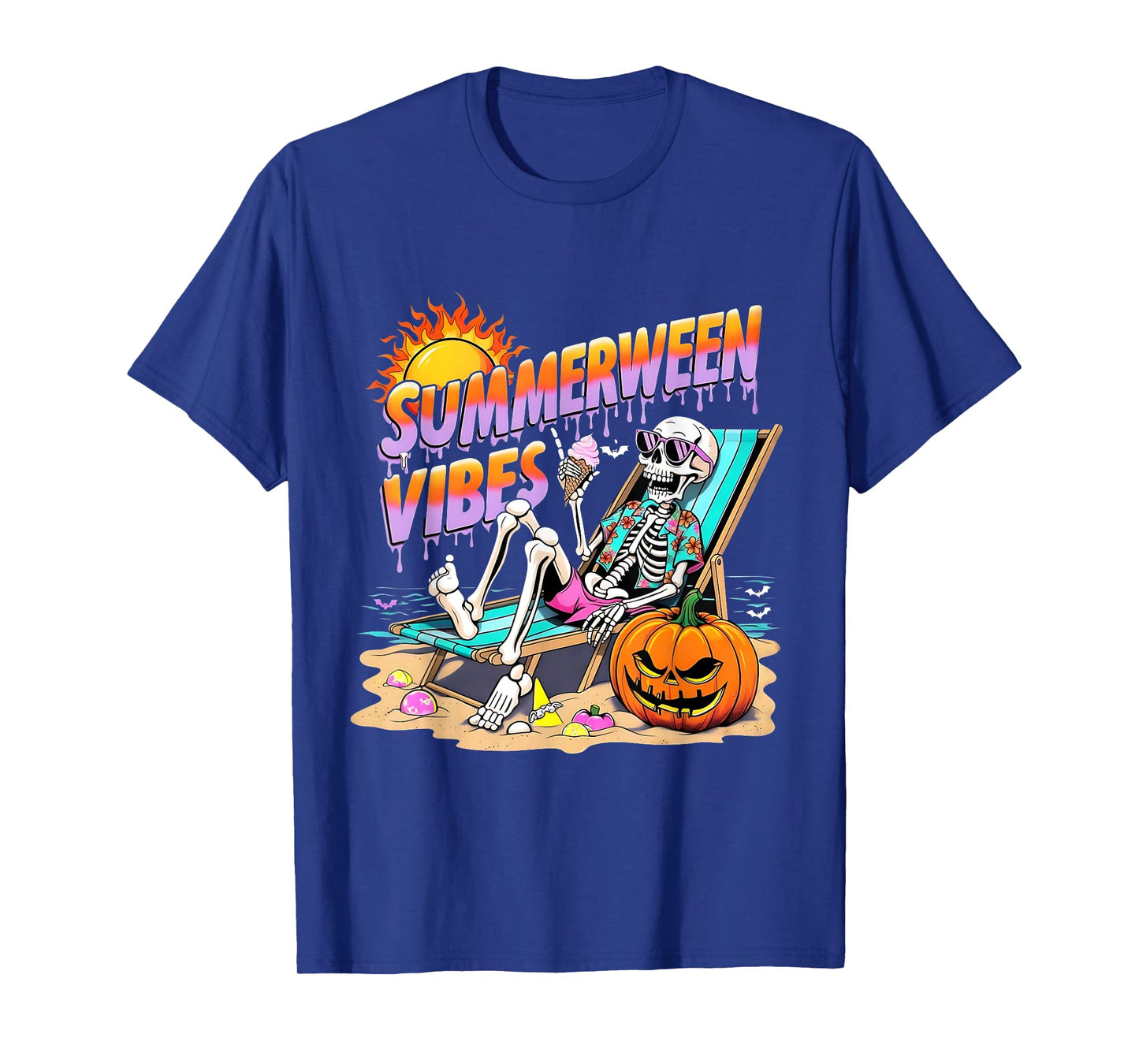 Summerween Vibes Skeleton Pumpkin Spooky Vacation T-Shirt