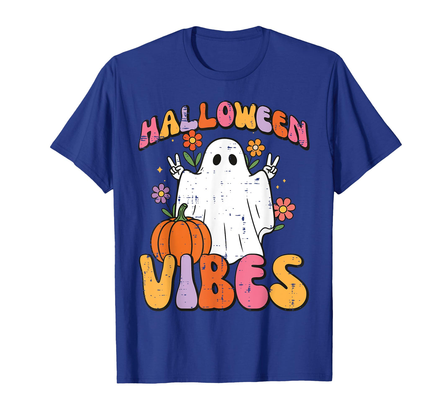 Halloween Vibes Ghost Peace Costume Groovy Women Girls Kids T-Shirt