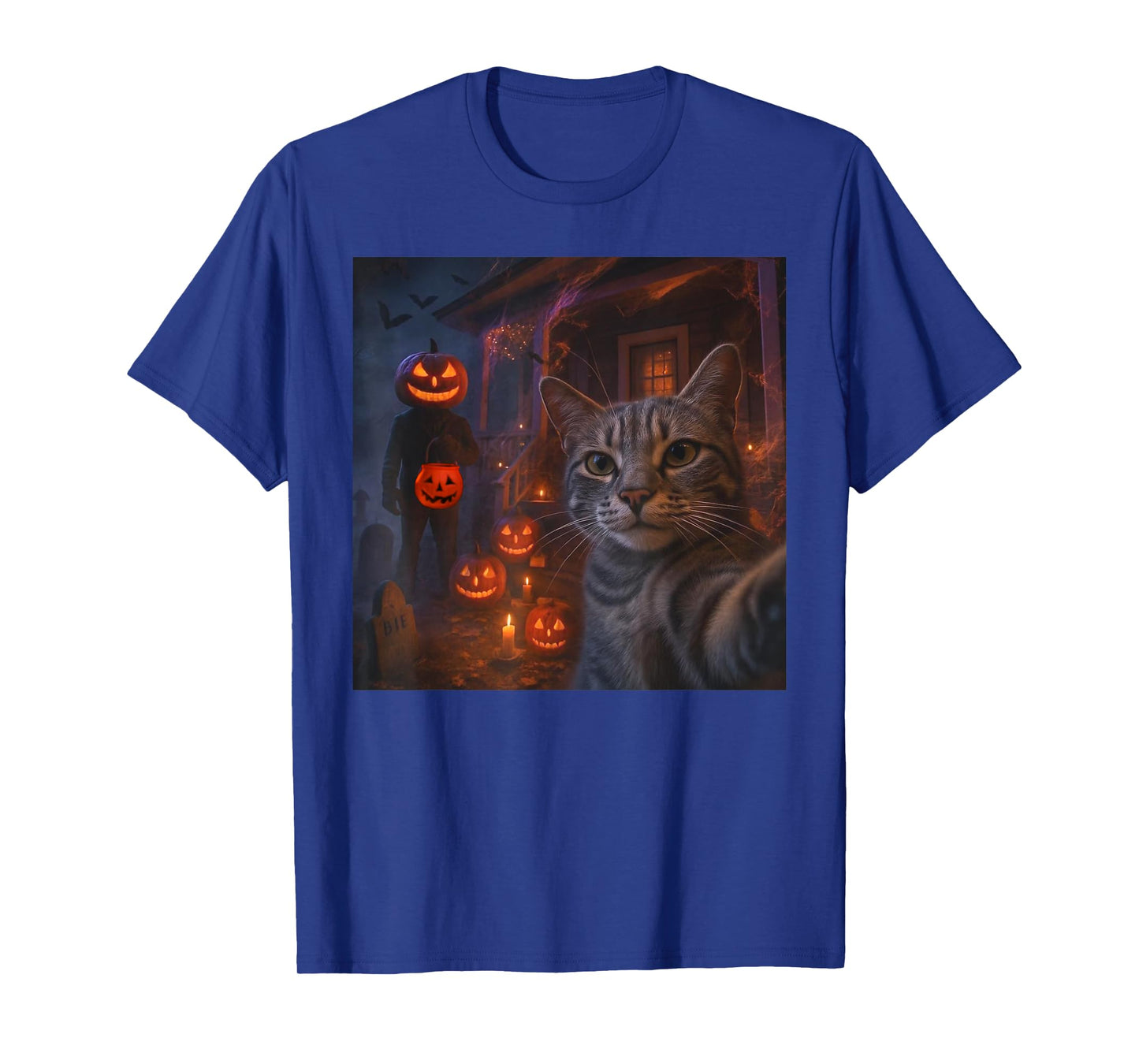 Funny Cat Selfie with Jack Oโ Lantern Halloween T-Shirt