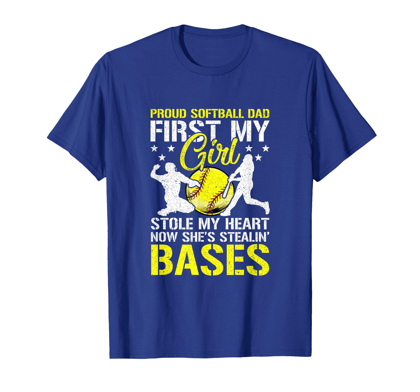 Softball Dad Girl Stole My Heart Stealing Bases Fathers Day T-Shirt