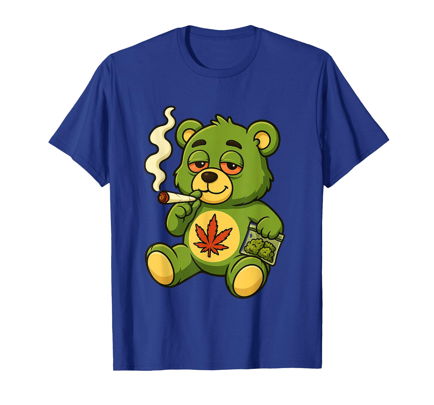 Teddy Bear Funny Weed Smoking Bear with Joint Cannabis Leaf T-Shirt
