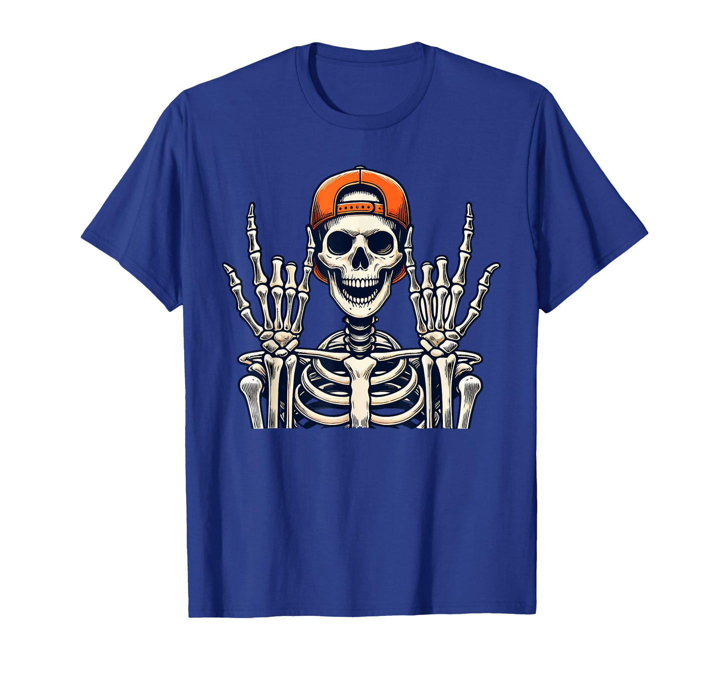 Rocker Skeleton Cap Skater Cool Halloween Punk Rock Men Boys T-Shirt