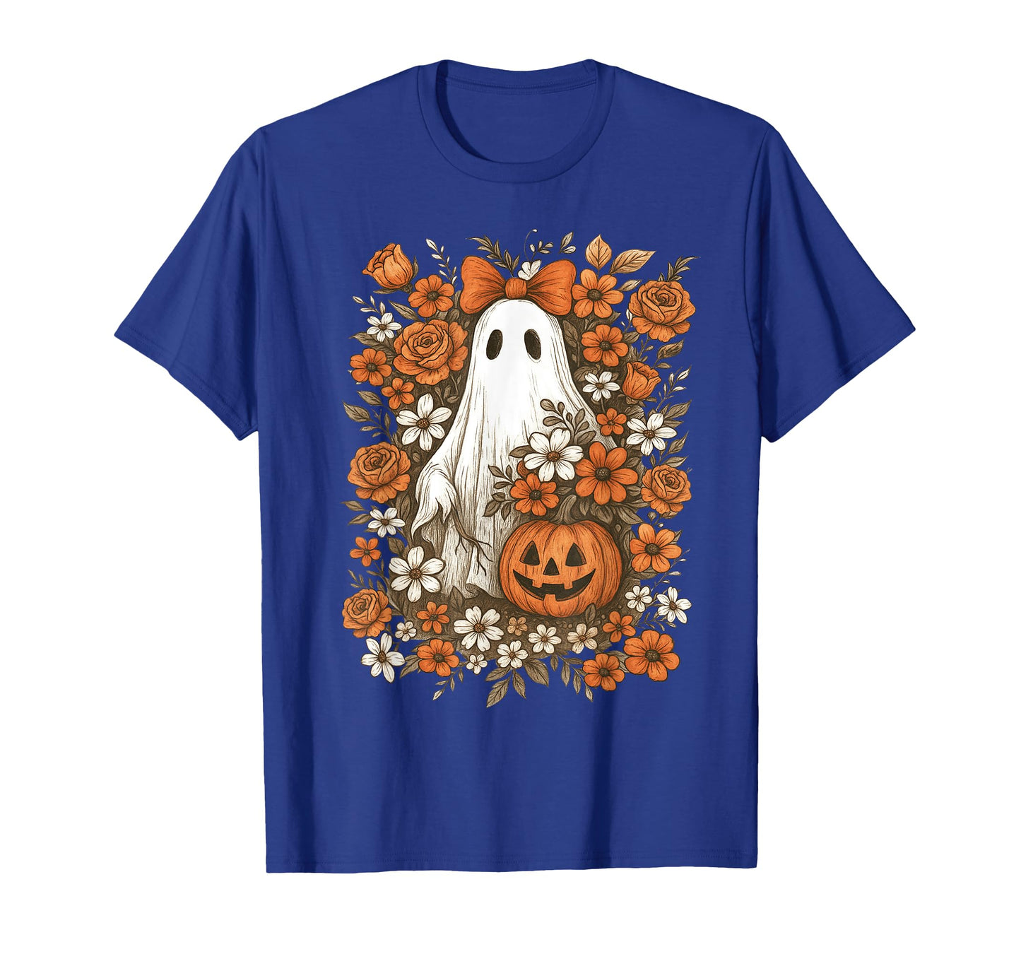 Retro Floral Ghost Cute Pumpkin Autumn Halloween Women Kids T-Shirt