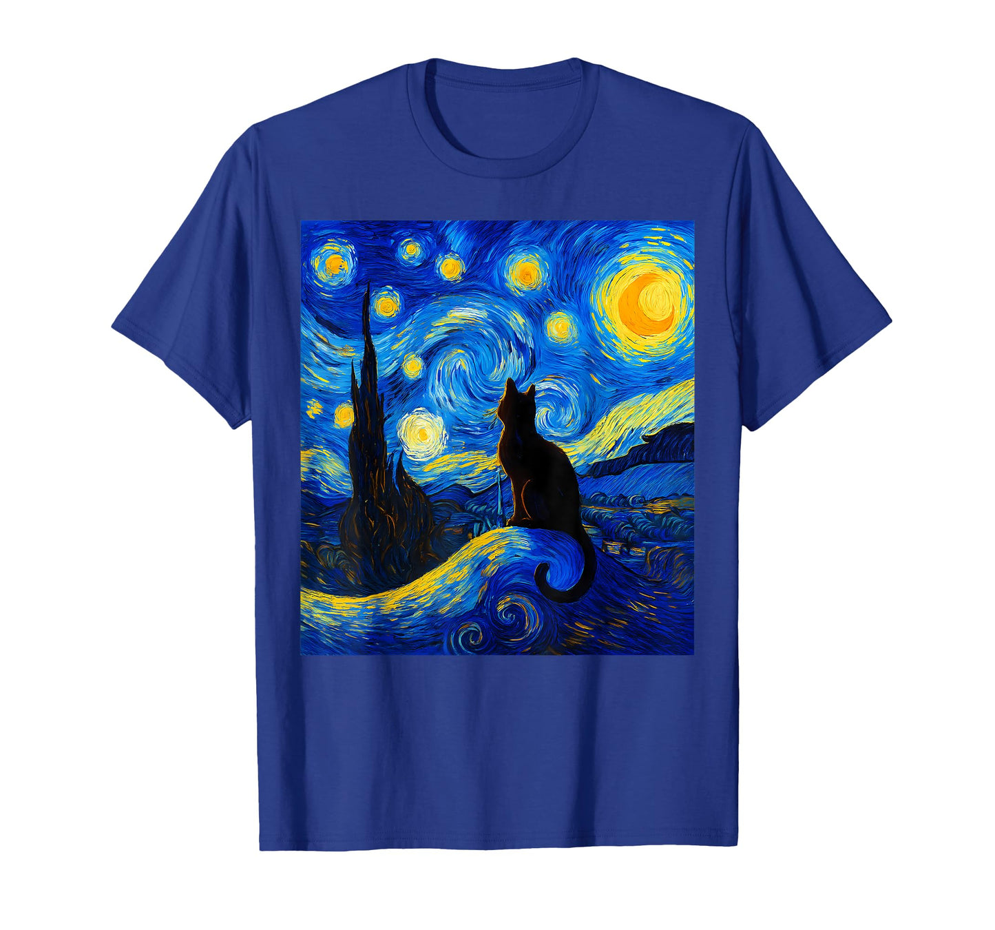 Black Cat on a Starry Night โ Cat Lover Funny Van Gogh T-Shirt