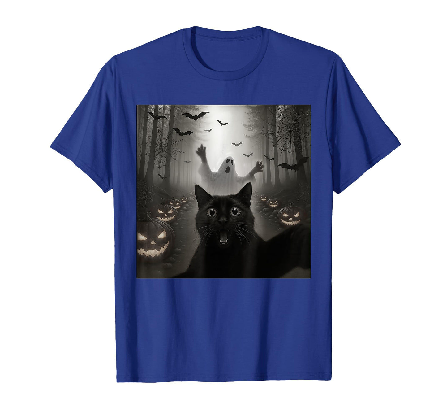Funny Cat Selfie With Ghost Spooky Halloween Costume Men Kid T-Shirt